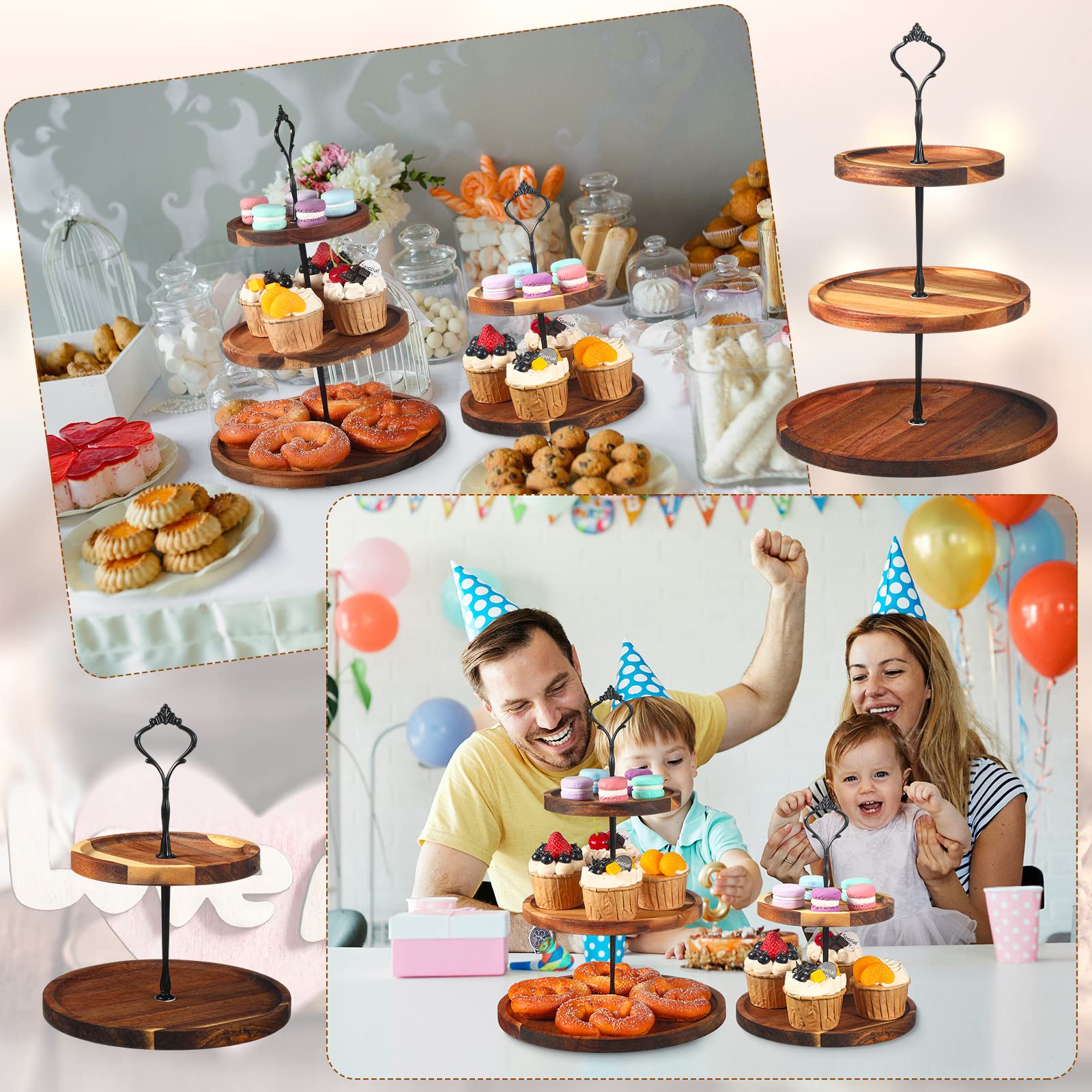 Maitys 2 Pack Wooden Cupcake Stand Rustic Cupcake Tower 3 Tier 2 Tier Cupcake Holder Farmhouse Tiered Serving Tray Food Display Stands for Dessert Tea Party Wedding Birthday Kitchen Table Decorations