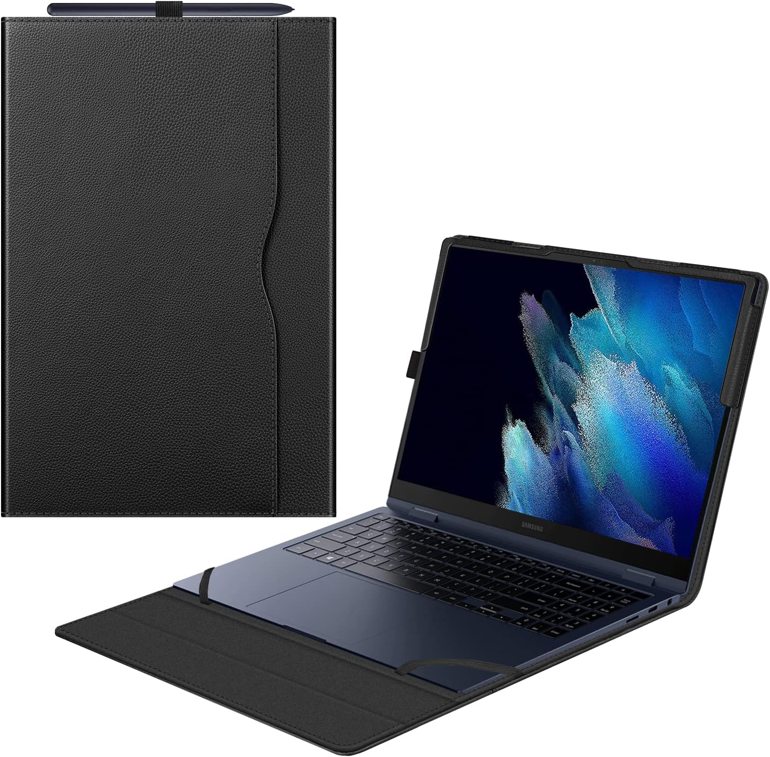 Fintie スリーブケース 15.6インチ Samsung Galaxy Book2 Pro 360 NP950QED/Galaxy Book2 Pro NP950XED/Galaxy Book Pro 360 NP950QDB/Galaxy Book Pro NP950XDB用 - プレミアムPUレザーポートフォリオブックカバー (ブラック)