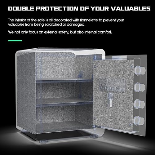 Miniatura 7 de Kavey Caja de seguridad impermeable a prueba de fuego, con teclado digital y luz LED, caja fuerte de seguridad con sistema de alarma dual y función