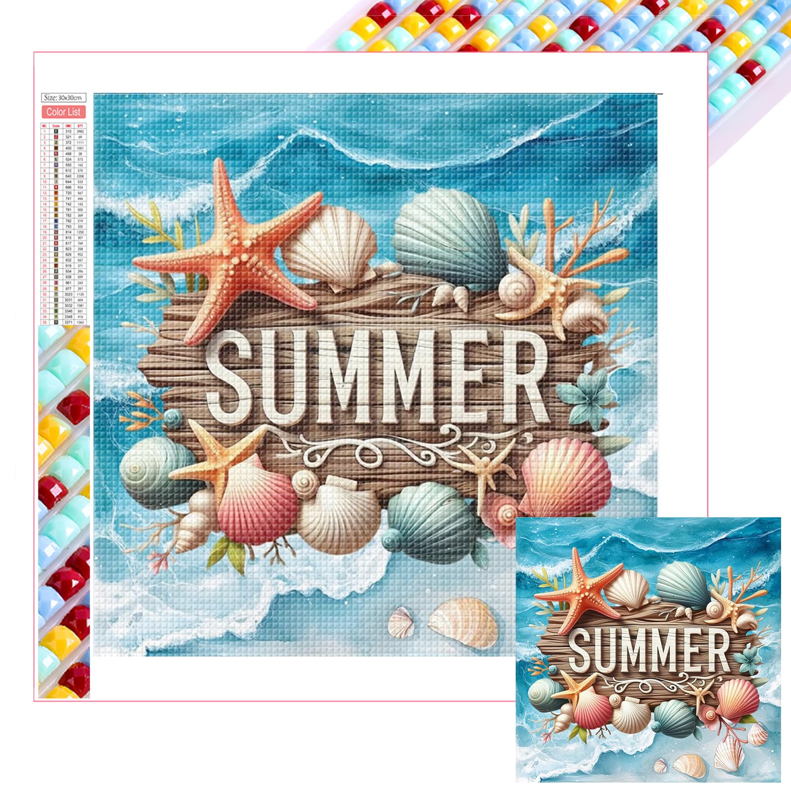 Poetrydraw Summer Seaside Diy 5D Square Diamond Art Kit For Adults & Beginners, Wall Decor, 13.78X13.78 Inch