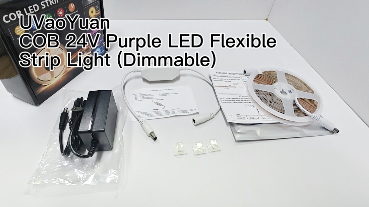 Image of LED Strip Lights 24V COB Purple Dimmable LED Lighting16.4ft (Kit) | Super Bright, Dotless High Density 7.2W /m, 8mm Width Cuttable Flexible, Home DIY Commercial Decoration