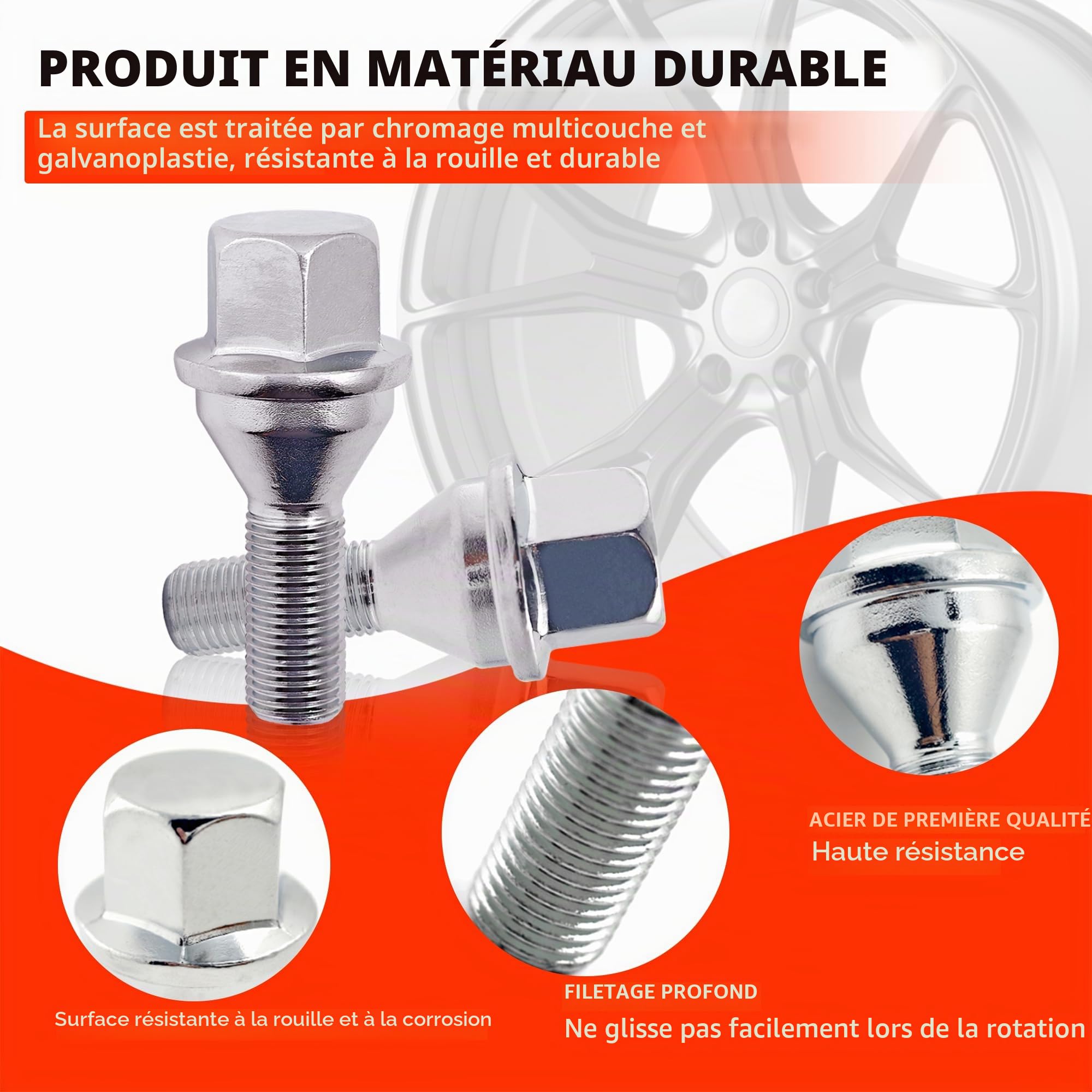Lot de 20 boulons de roue M12-1.25 pour Jeep Compass 2018-2022, Cherokee Renegade 2014-2022 et Chrysler 200 2015-2017 et Dodge Dart 2013-2016, remplace # 6509933AA 11-00 5