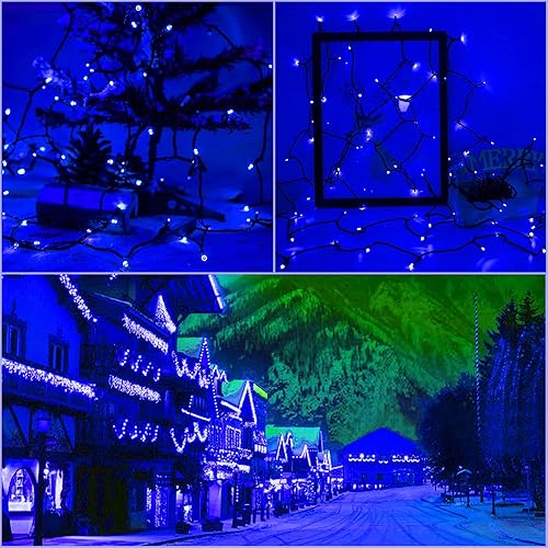Vista 7 de Guirnalda de luces solares azules impermeables para exteriores, paquete de 2 unidades de 144 pies, 400 LED con 8 modos de impermeabilidad IP44