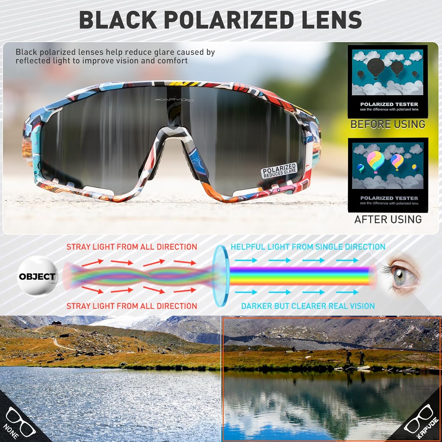 KAPVOE Polarized Cycling Glasses Men Women Mountain Bike Glasses MTB Riding TR90 Sport Sunglasses Running Bicycle K76 - Image 3