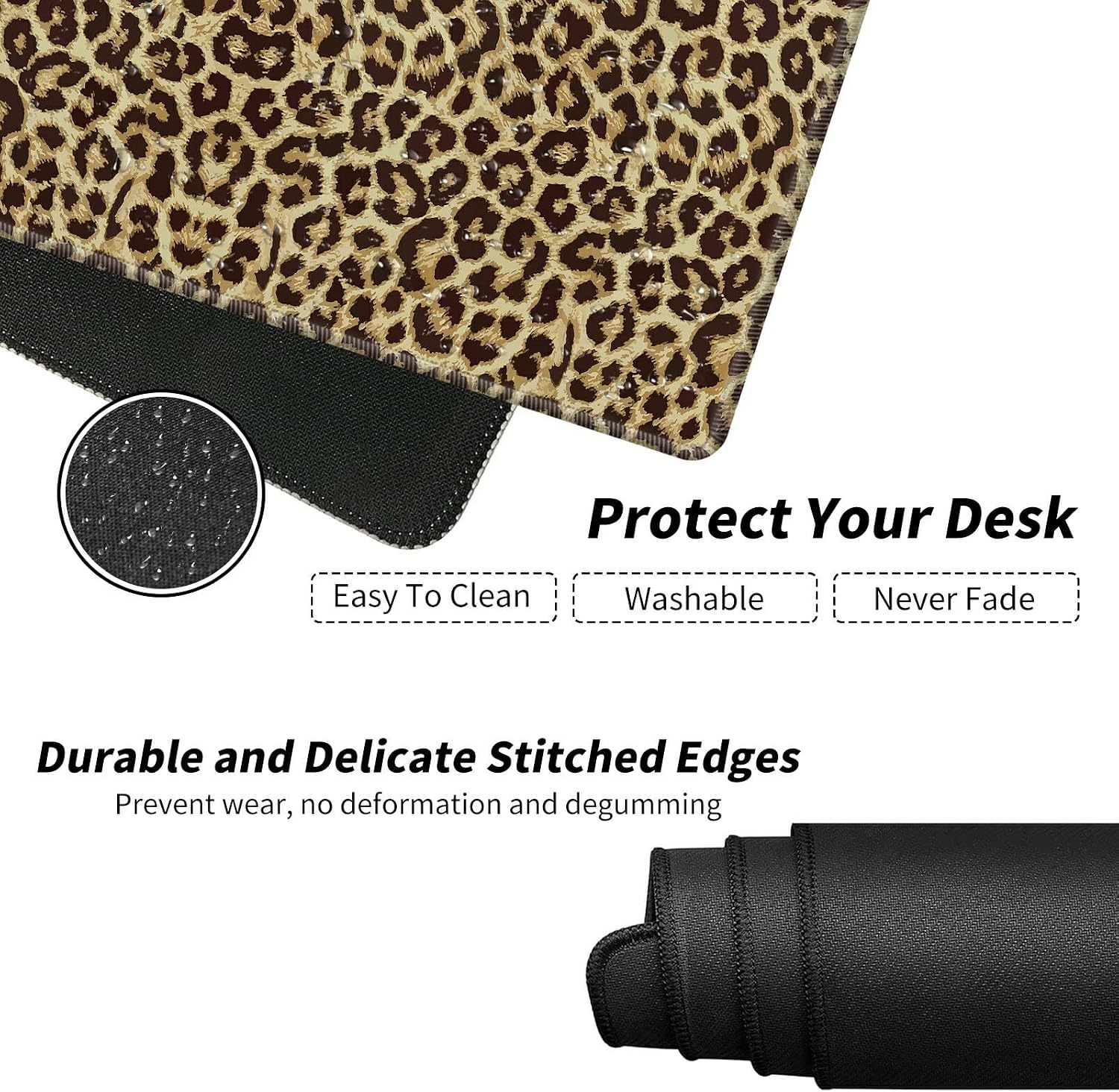 Keyboard Mouse Pad Set,Large Mouse Pad + Keyboard Wrist Rest + Mouse Wrist Rest + Coaster,4Pcs(31.5×11.8 in) XL Desk Mat，Ergonomic Memory Foam,Easy Typing Pain Relief,Vintage Retro Leopard Print