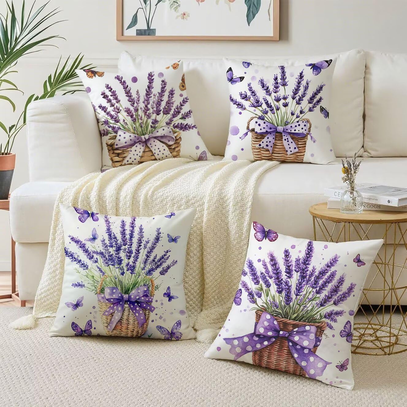 Lavanda Cuscini da Esterno 50x50 Set da 4 Federe Cuscini Divano farfalla Copricuscini Velluto Copri Cuscino Divano, Impermeabili Copricuscino, Quadrato Cuscino Decorativo, Moderna Decorazione t-925