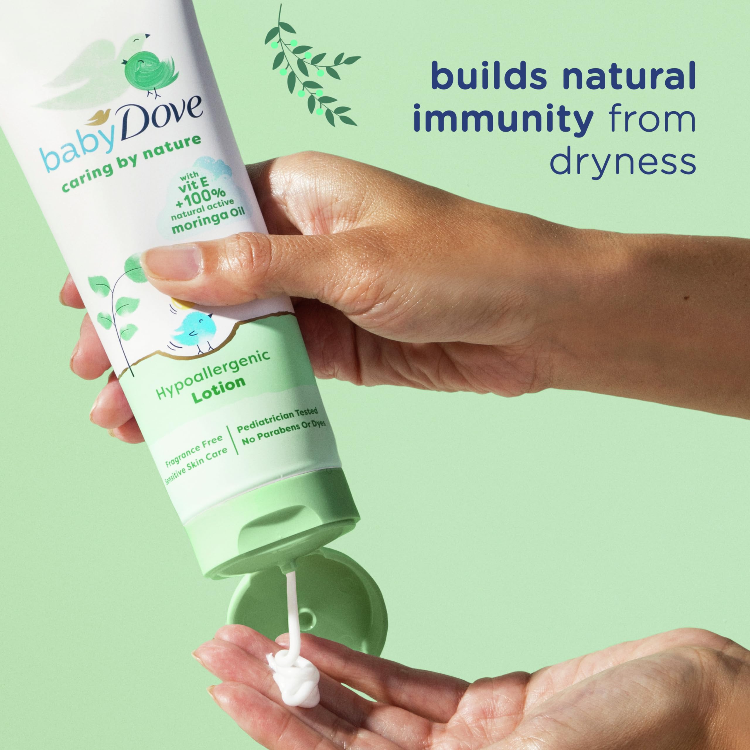 Baby Dove Hypoallergenic Lotion Caring By Nature 2 Count Build a Healthy Foundation for Your Baby's Skin Contains Vitamin E and 100% Natural Moringa Oil 13.5 fl oz (Pack of 2)