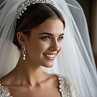 Vista 3 de SLUYNZ Sterling Silver Pearls Dangle Earrings Curve Chain for Women Girls Pearls Threader Wedding Earrings for Brides