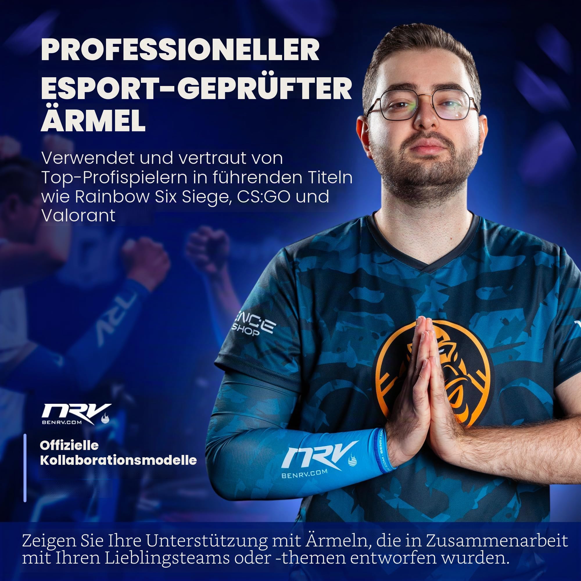 NRV Esport Gaming Kompressions-Manschette (Performance-Edition) – Optimieren Sie Ihr Spiel mit Komfort und Stil – entworfen von professionellen Spielern – langlebig, atmungsaktiv und reibungsfrei