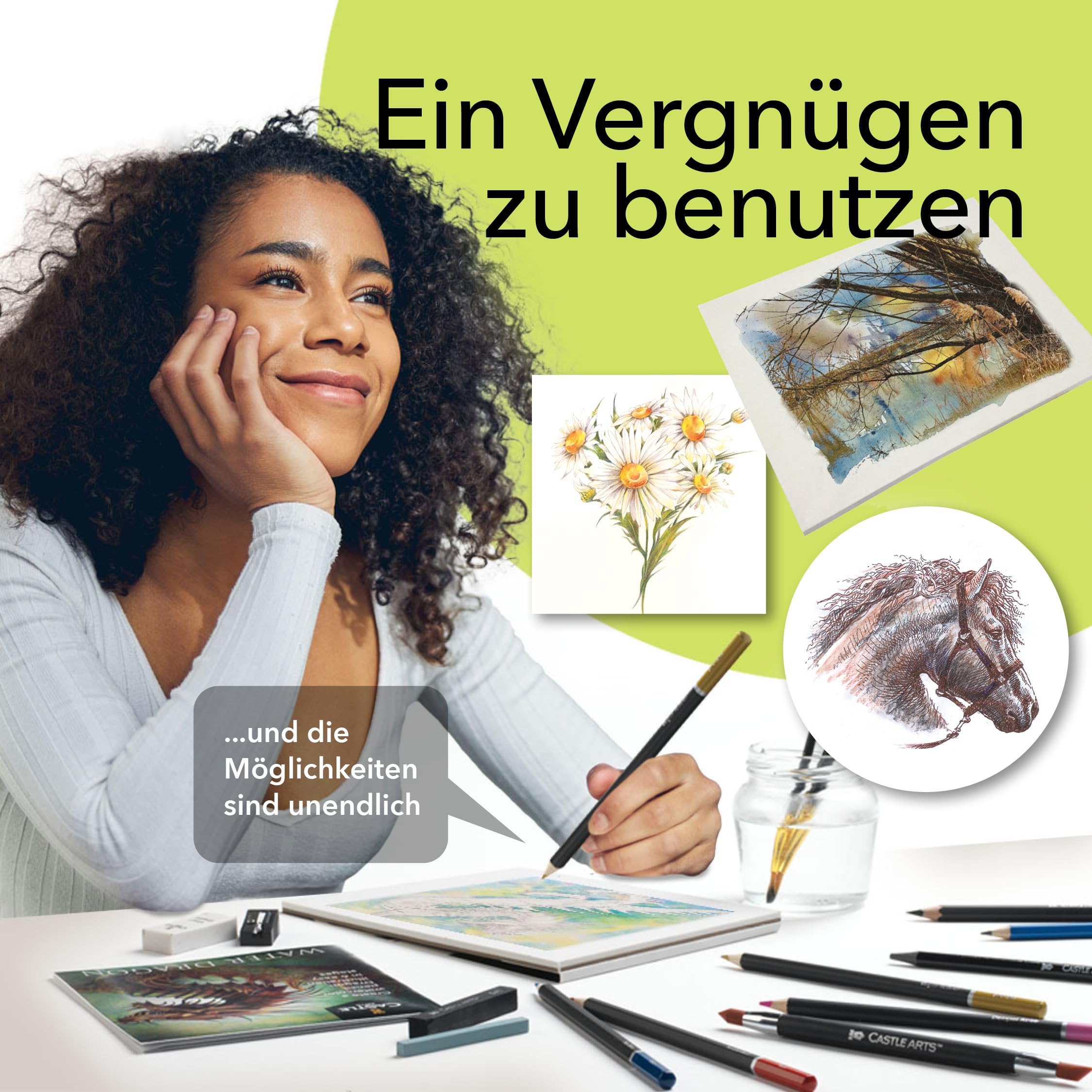 Castle Art Supplies gemischtes Kunstmittel Set | 120+ Künstlerstifte-Kollektion – Buntstifte, Aquarellstifte, Pastellstifte, Metallic-Stifte, Grafitstifte, Kohlestifte | Im übersichtlichen Reiseetui