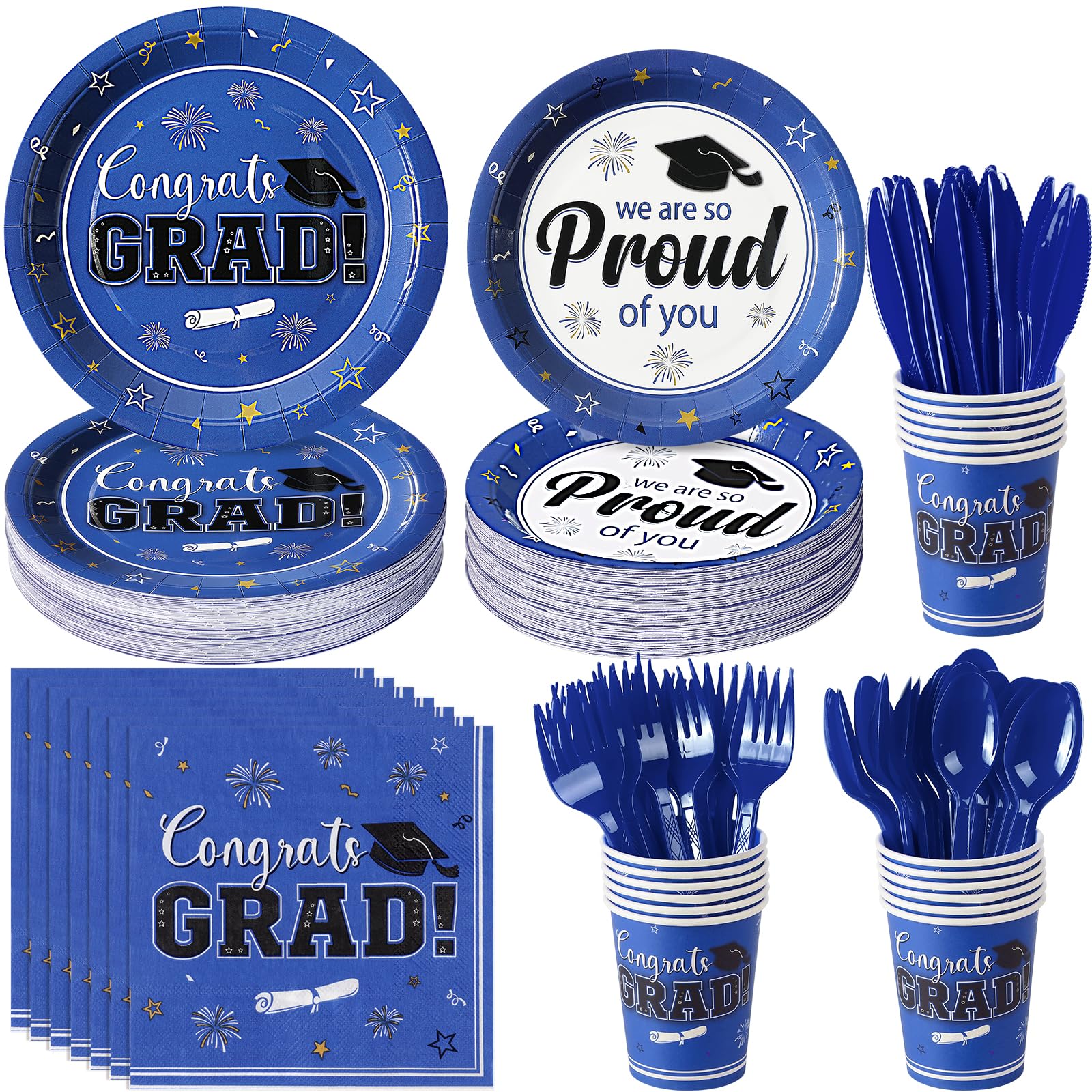 Graduation Party Supplies Decorations Serve 50, 2026 Graduation Party Plates and Napkins Set, Blue Disposable Paper Plates Napkins Cups for College