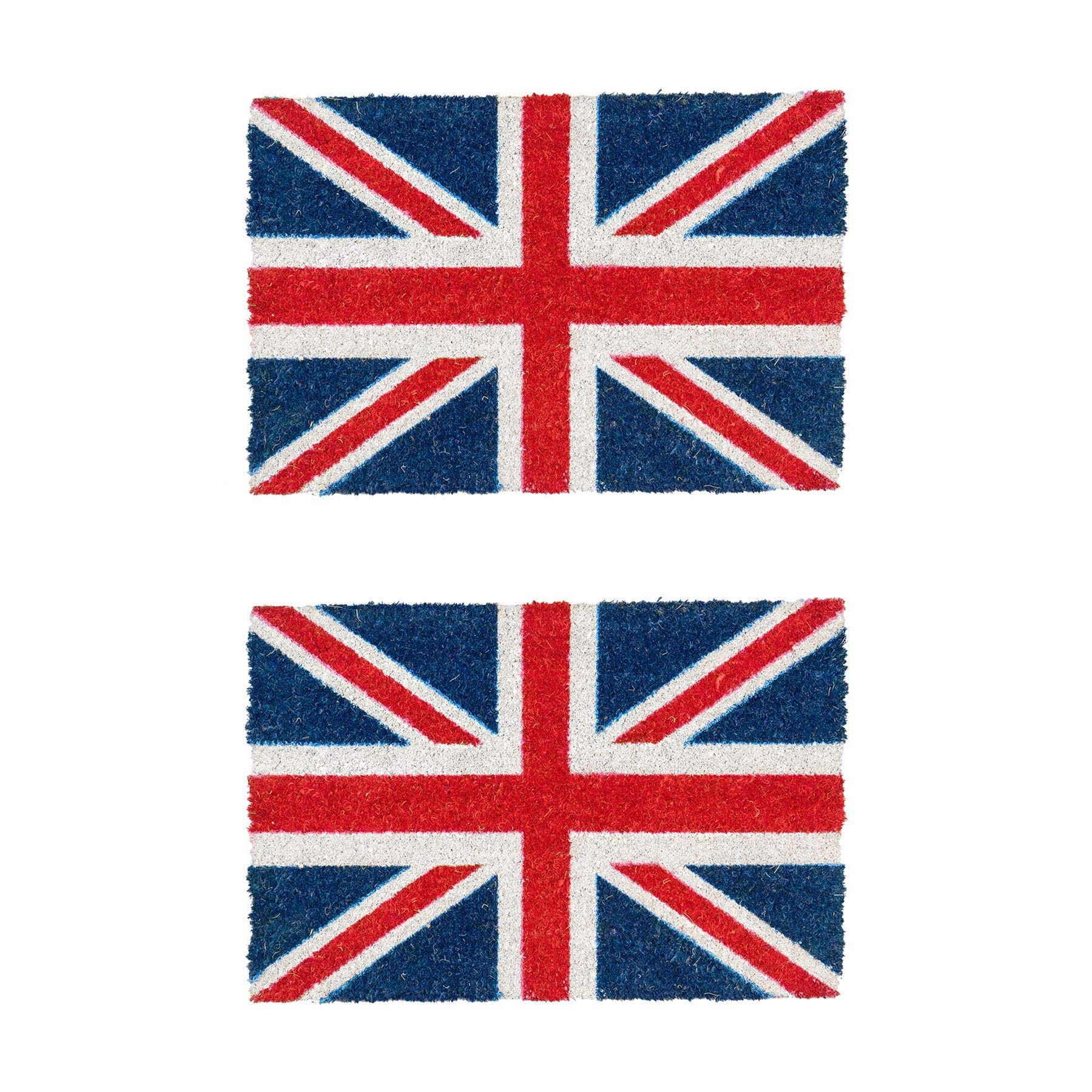 Nicola Spring Coir Door Mats - 60 x 40cm - Union Jack - Pack of 2 - Decorative Indoor Front Door Floor Mat Entry Dirt Trapper Rug Outdoor Boot Scraper Non Slip Backing Doormat