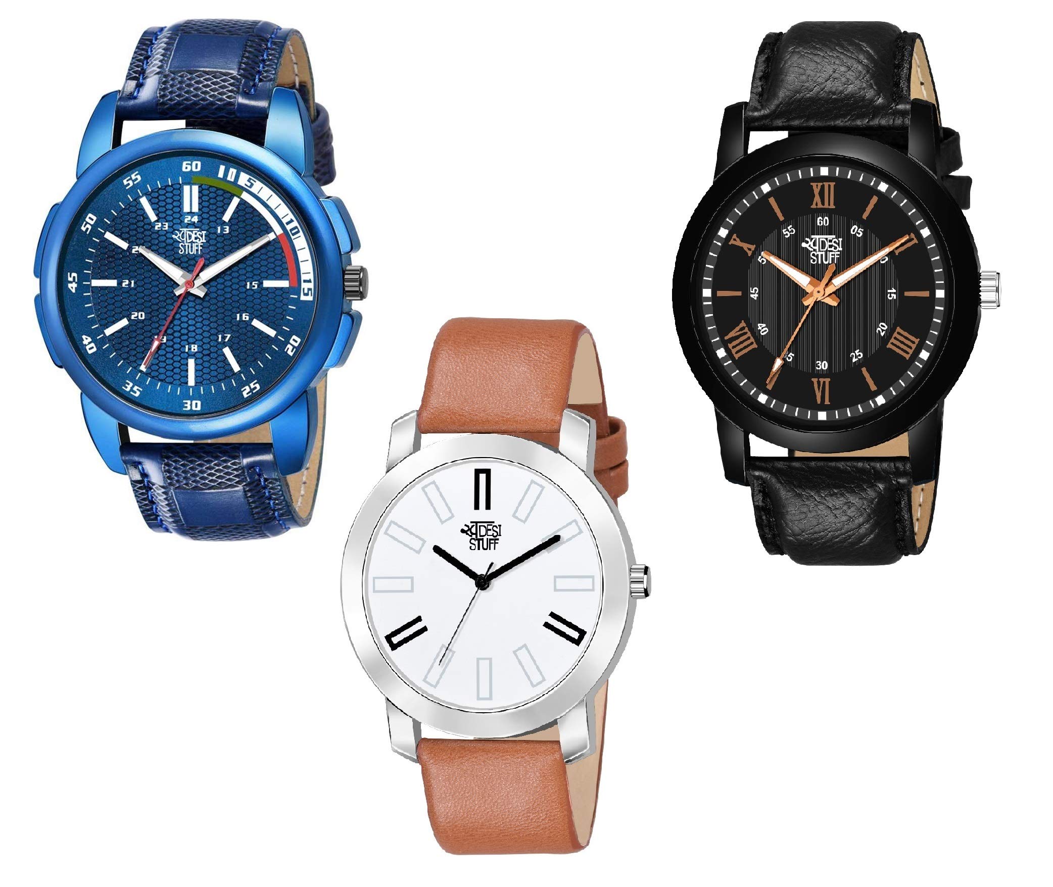 SWADESI STUFF Leather Combo Of 3 Multicolored Analogue Watches For Men And Boys, Multi-Color Dial, Multi-Color Band (B091TTDJGT) Amazon Price History, Amazon Price Tracker