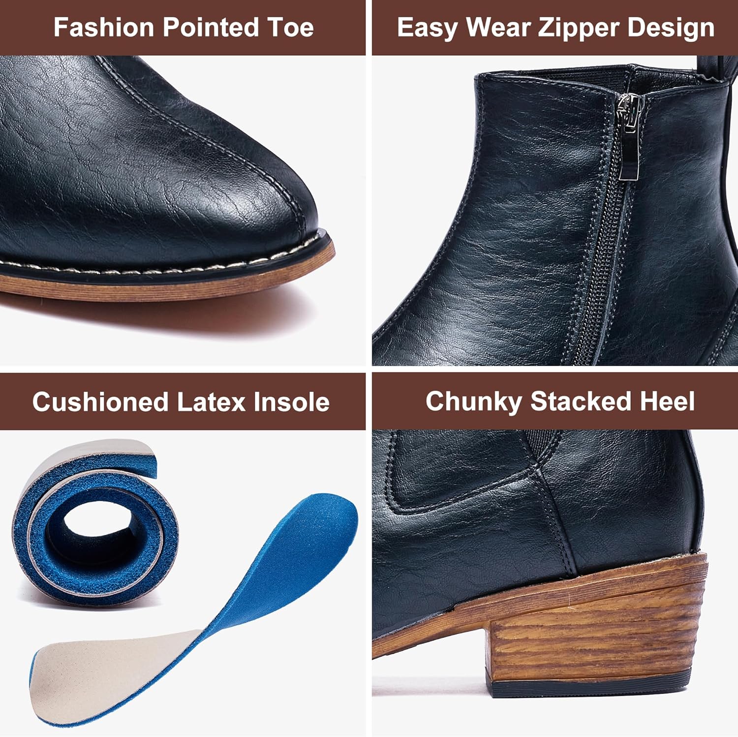 Women's Ankle Boots Mid-height Heels Chelsea Zipper Dressy Booties - Image 4