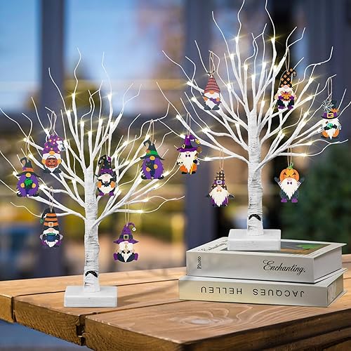 Miniatura 4 de BDUSXYZ Árbol de abedul iluminado con 36 luces LED para decoraciones de San Patricio, juego de 2 árboles artificiales iluminados, árbol bonsái de