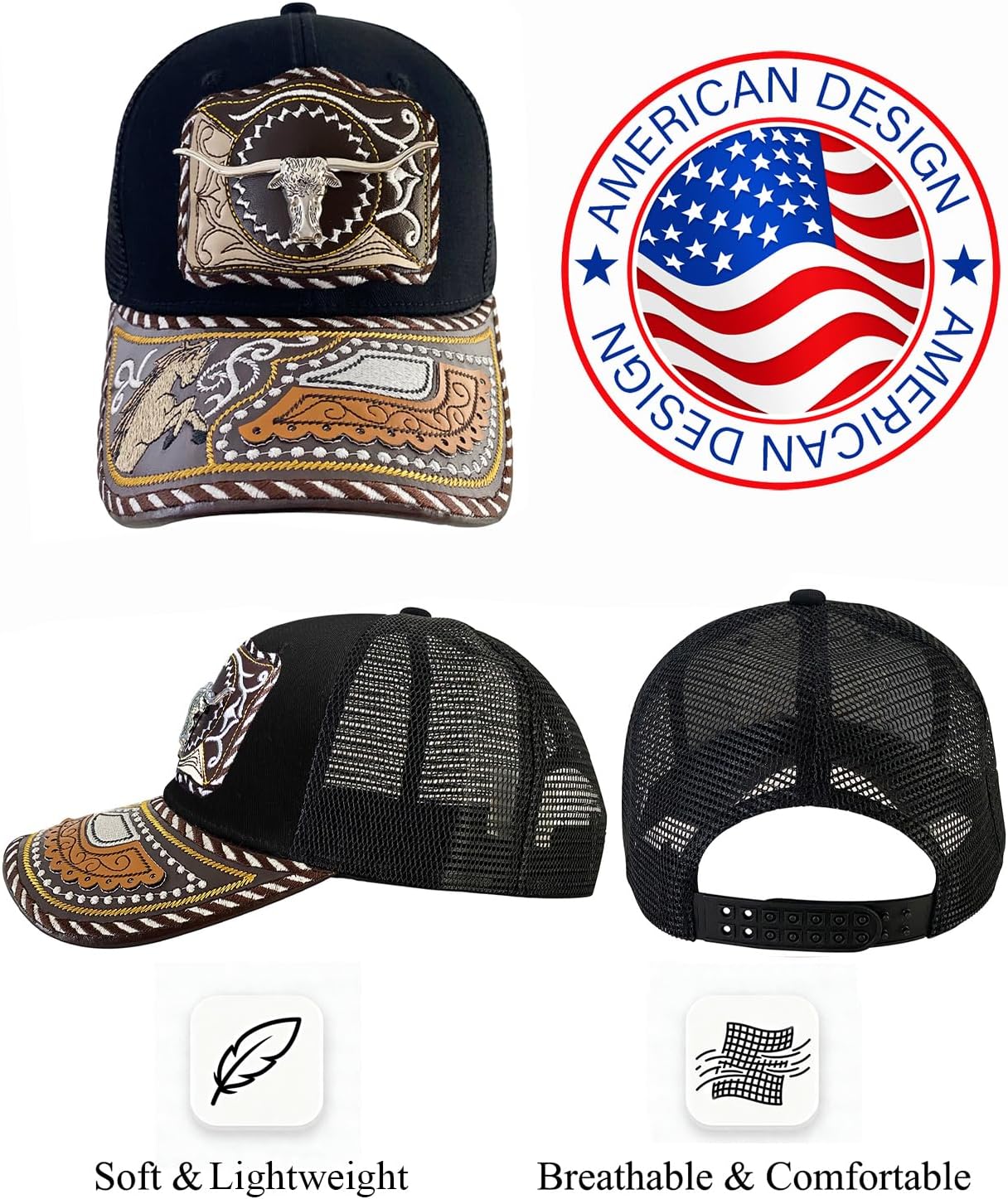 TOPACC Western Trucker Hat for Men Women Vintage Cowboy Country Hats Cute Baseball Cap for Western Outfit - Image 2