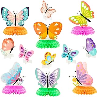 PANTIDE 12Pcs Spring Butterfly Honeycomb Centerpieces Table Toppers 3D Butterfly Table Decorations Springtime Summer Photo Booth Props for Kids Girls Baby Shower Birthday Party Wedding
