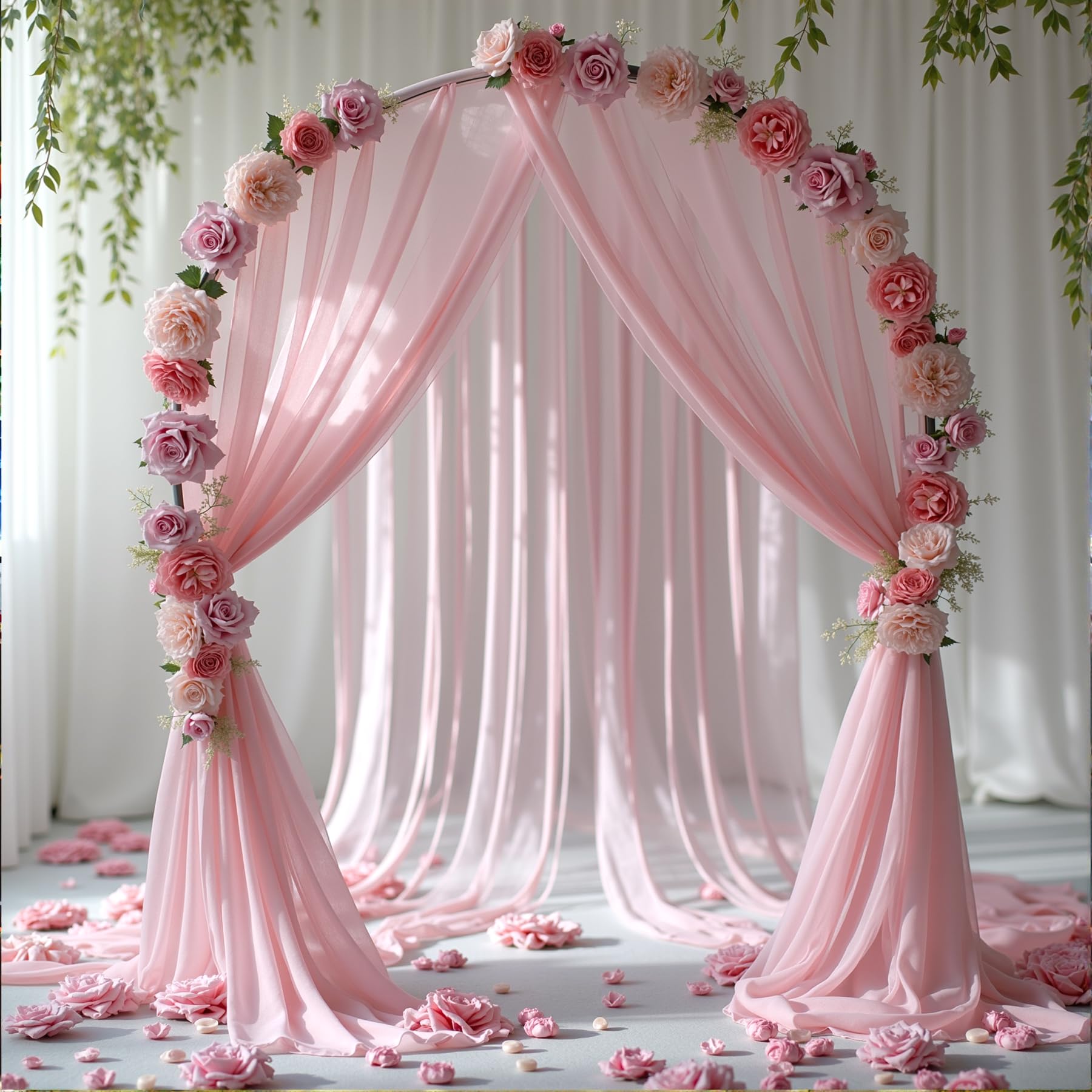 Vorhang für Hochzeitsbögen, 2 Paneele, 4,7 m, durchscheinender Hintergrund, Chiffon-Stoff, Vorhang, Voile, Schals, Drapierpaneele für Hochzeit, Torbogen, Zeremonie, Vorhang, Volant, Party-Dekoration