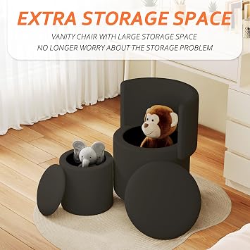 Round Storage Ottoman, Stool with Storage Foldable Footstool for Makeup Room, Living Room, Bedroom