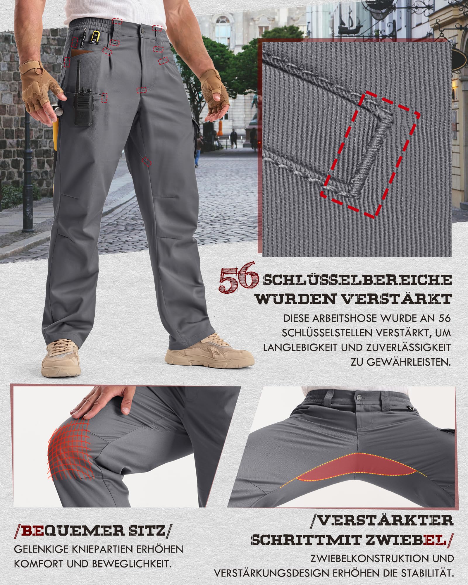 IGOLUMON Arbeitshosen Männer mit 13 Taschen Cargohose Herren Leichte Taktische Hose Herren mit Elastische Taille Verstärkt Abriebfest Gartenhose Hiking Reisen - 4