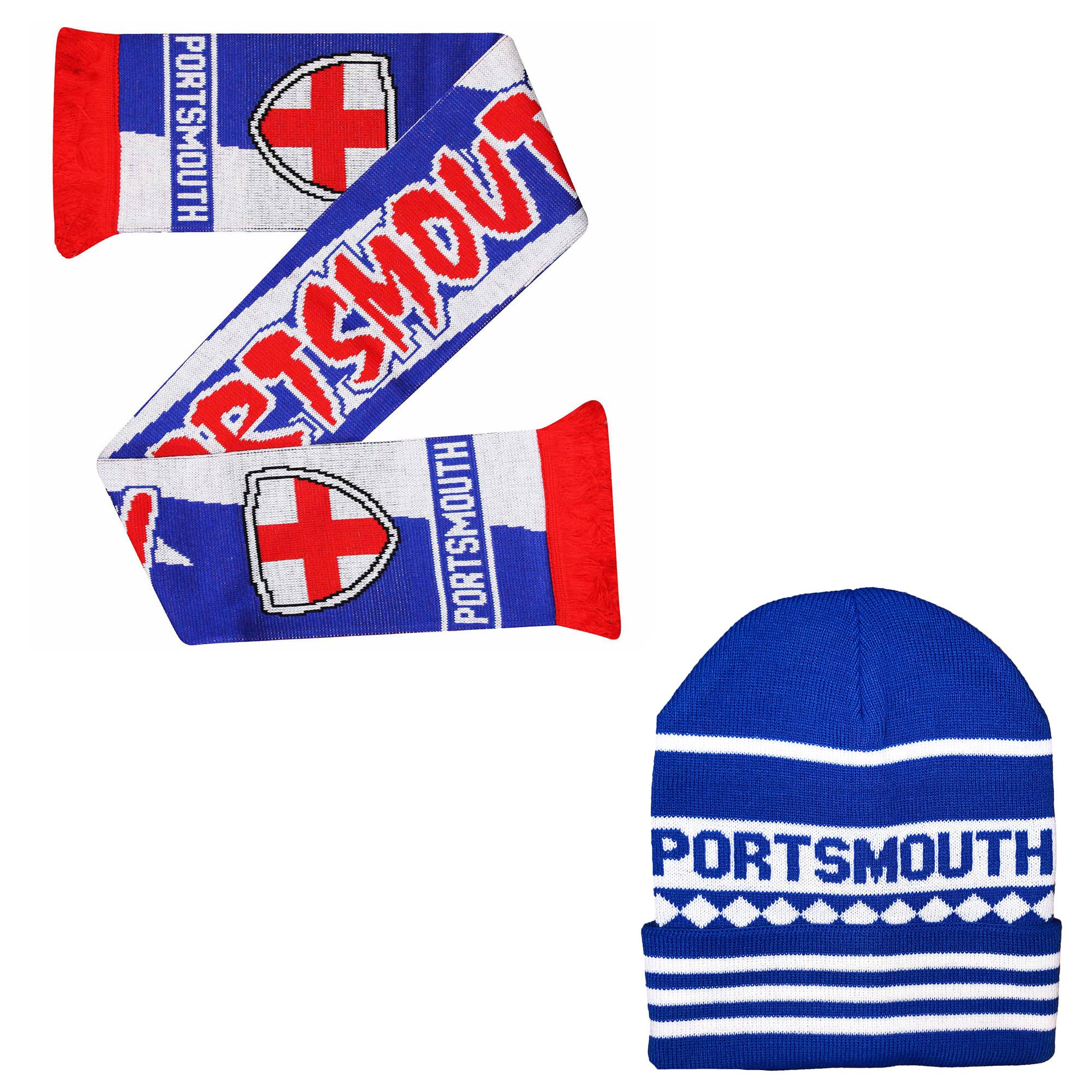 Beyond Happy Portsmouth Blue and White Ski Bronx Hat - Stylish Winter Hat for Pompey Football Fans - Ultimate Comfort and Warmth… (UK, Alpha, One Size, Bronx Hat & Scarf Set)