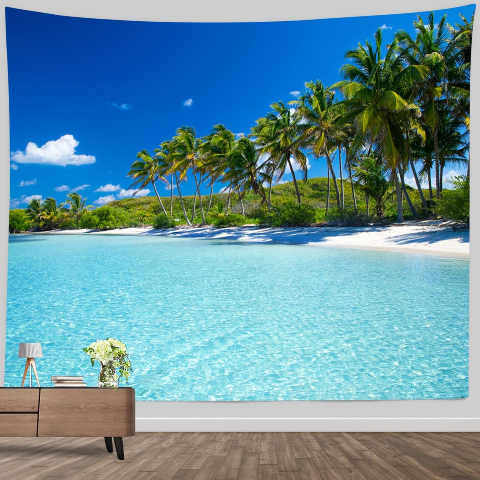 Arazzo da parete naturale spiaggia mare paesaggio murale blu grande telo decorativo da parete per esterni, 300 x 260 cm