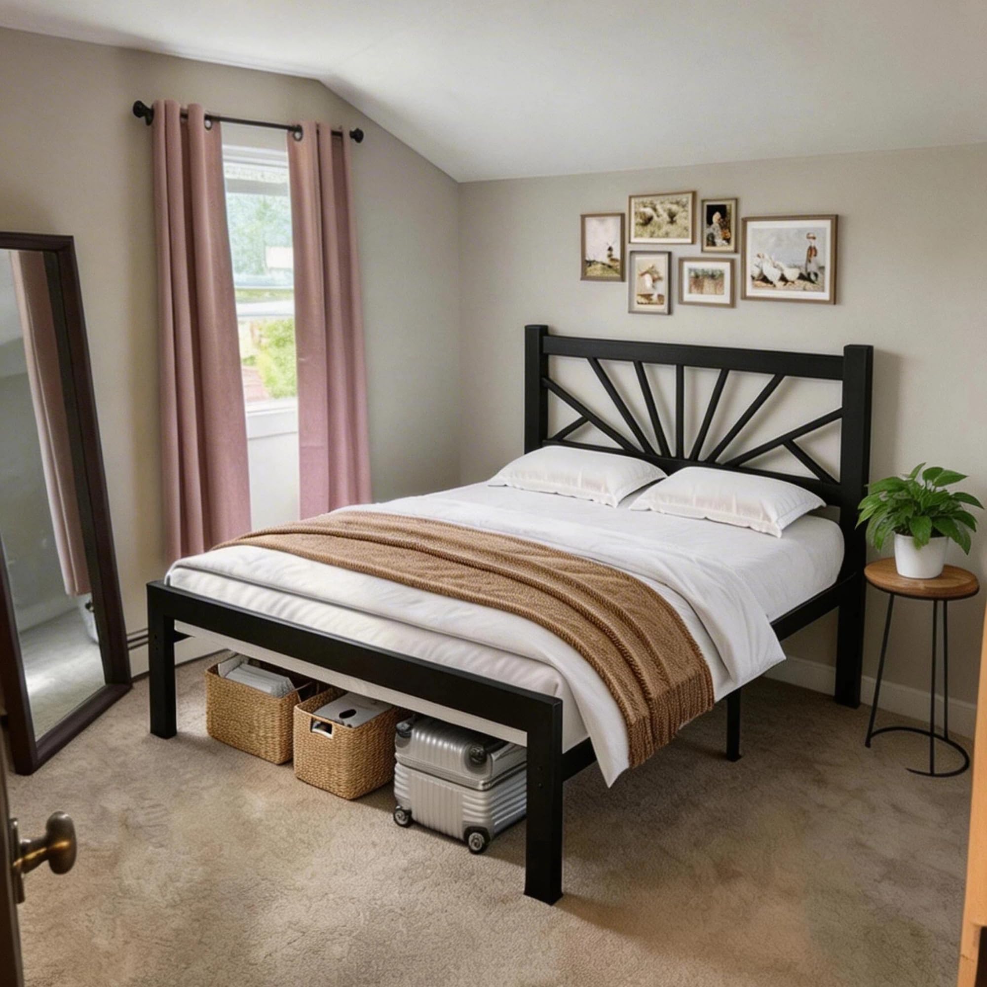 Cama metálica 90 x 200 cm con somier láminas Malla metálica Capacidad Carga de 400 kg cabecero 96 cm Espacio Almacenamiento Debajo la Cama no Requiere colchón de muelles Color Negro Moderno.