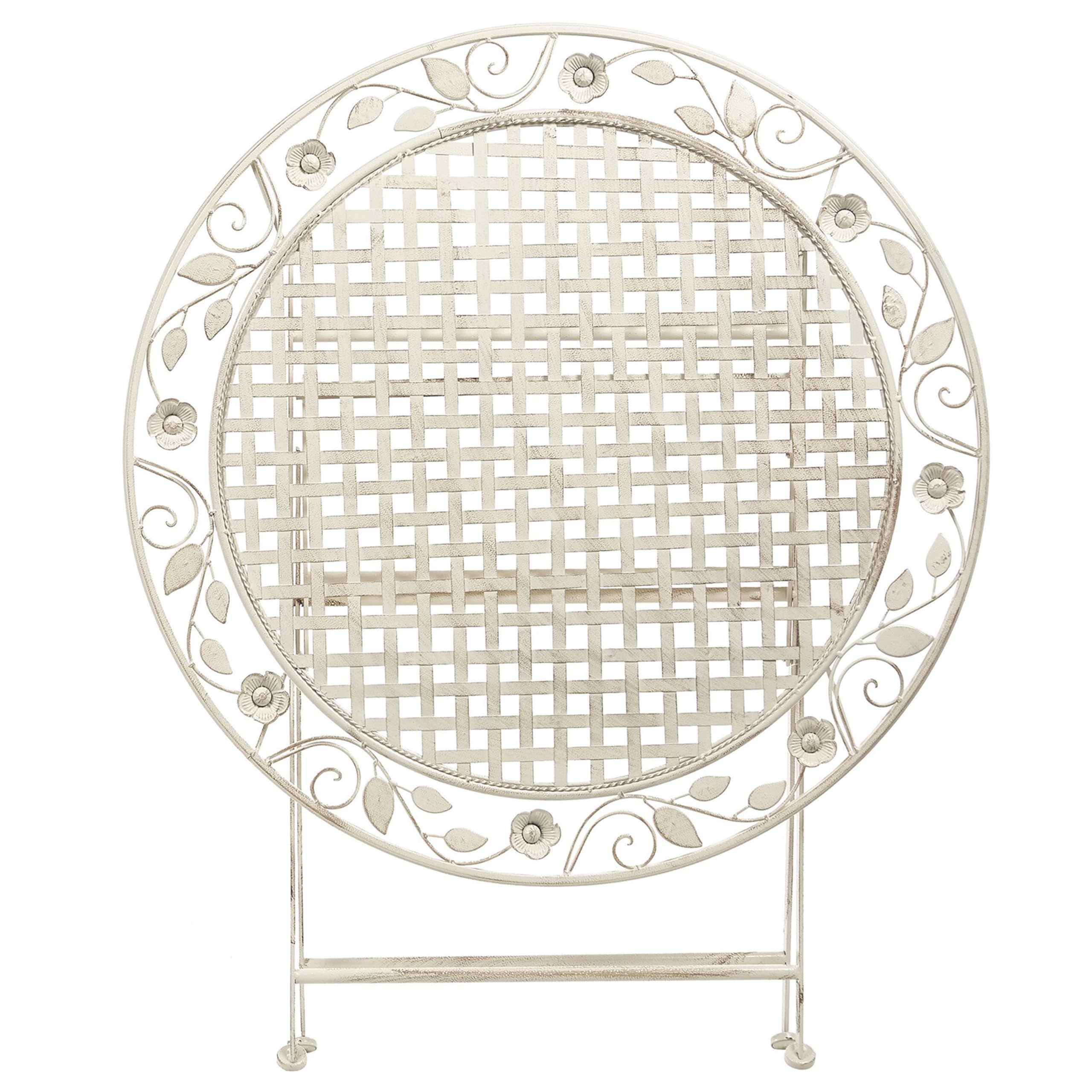Beliani Mesa de balcón Hierro Blanco Crema Metal Envejecido Plegable Redonda 90 cm Exterior Resistente a los Rayos UV Estilo Retro francés Bivio
