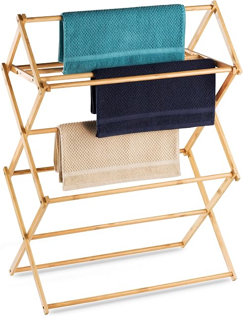 Bartnelli Bamboo Laundry Drying Rack for Clothes, Wood Clothing Dryer, Extreme Stability, Heavy Duty Built, Foldable, Collapsible Space Saving | Indoor-Outdoor Use - Pre-Assembled (Full-Size)