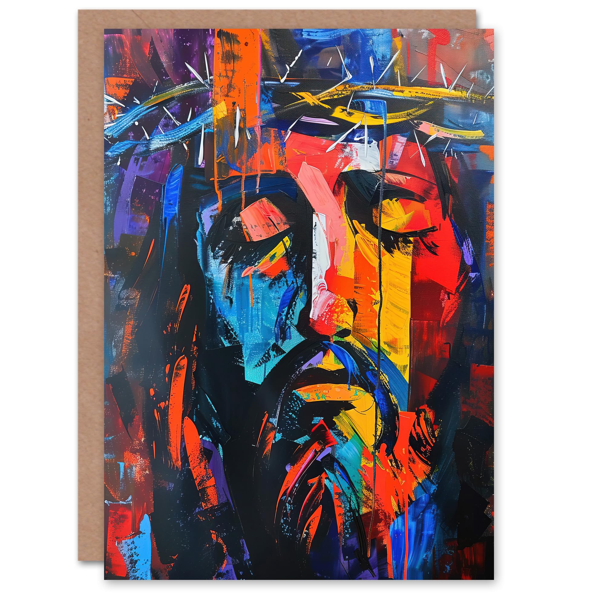 Artery8 Jesus Portrait Thorn Crown Modern Portrait Greeting Birthday Card Him Her All Blank