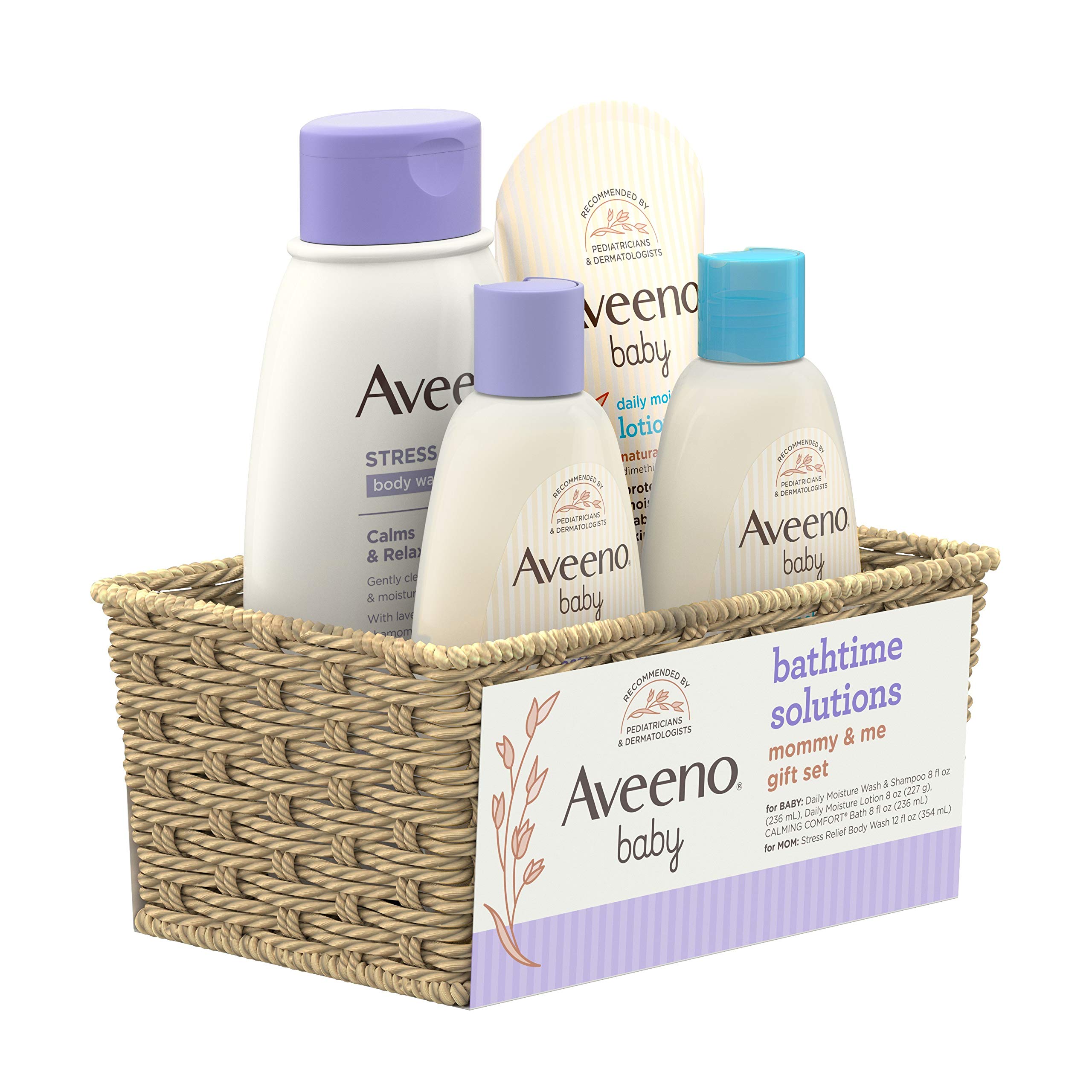 Aveeno Baby Mommy & Me Daily Bathtime Gift Set including Baby Wash & Shampoo, Calming Baby Bath & Wash, Baby Moisturizing Lotion & Stress Relief Body Wash for Mom, 4 items