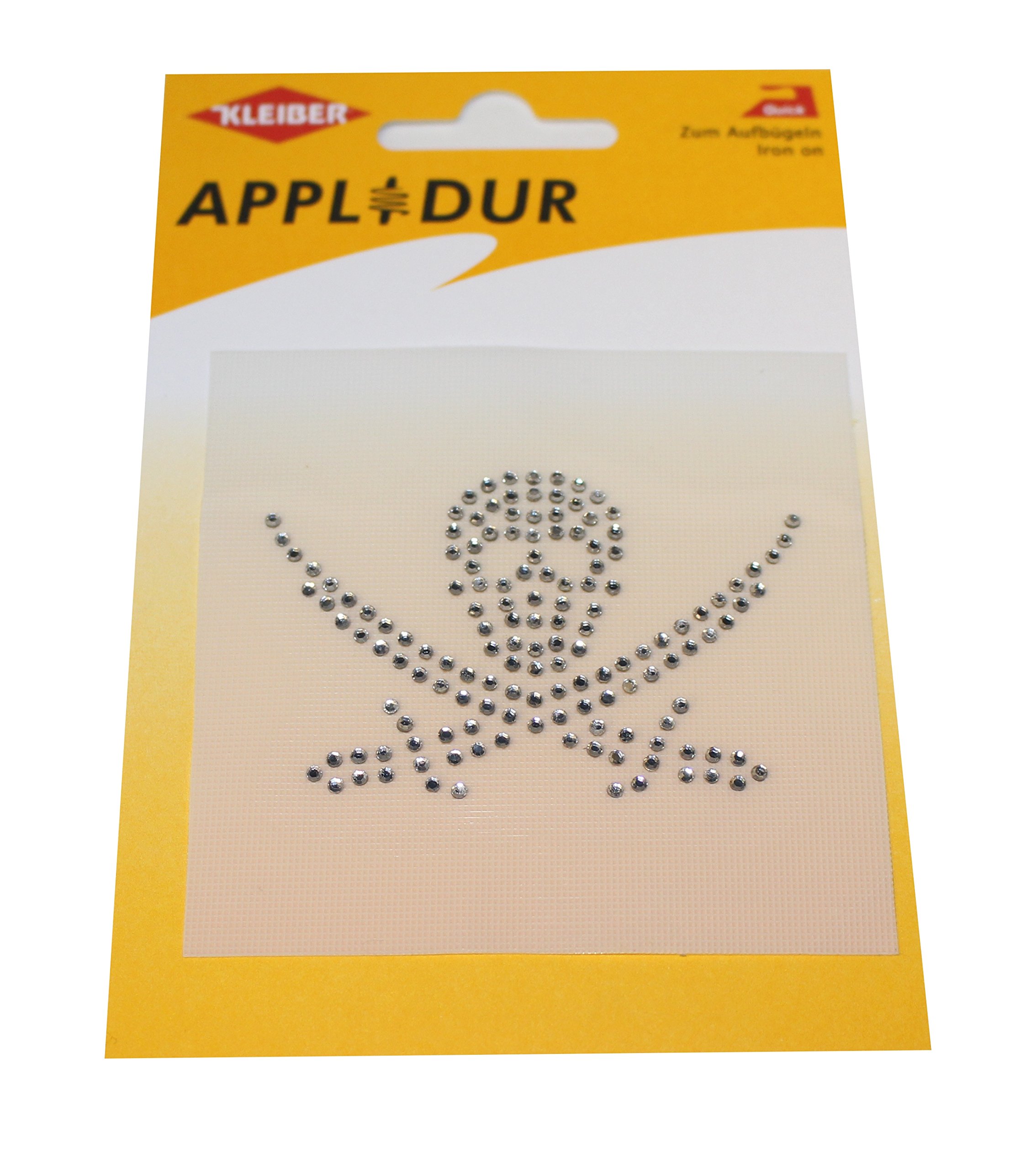 Kleiber Cartina Strass Termoadesiva Effetto Diamante 8x8 Cm – Teschio E Spade Incrociate Per Decorazione Abiti E Borse - 3