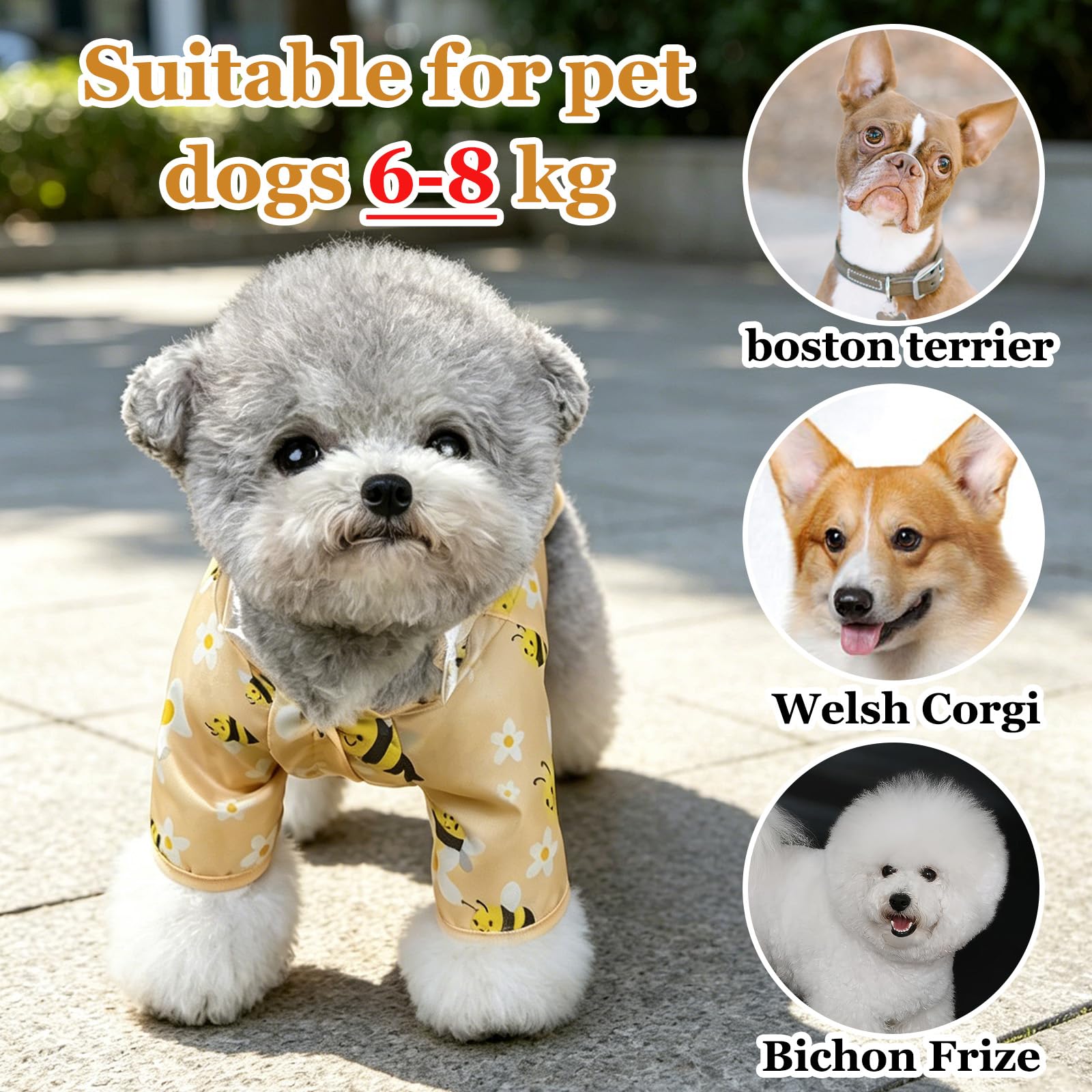 Impermeabile Cane, Impermeabile per Cani Cappotto Ape Gialla, Ultraleggero Cappotto con Cappuccio, Antipioggia Ultraleggero Cane con Tessuto Premium Idrorepellente per Cani di Piccola
