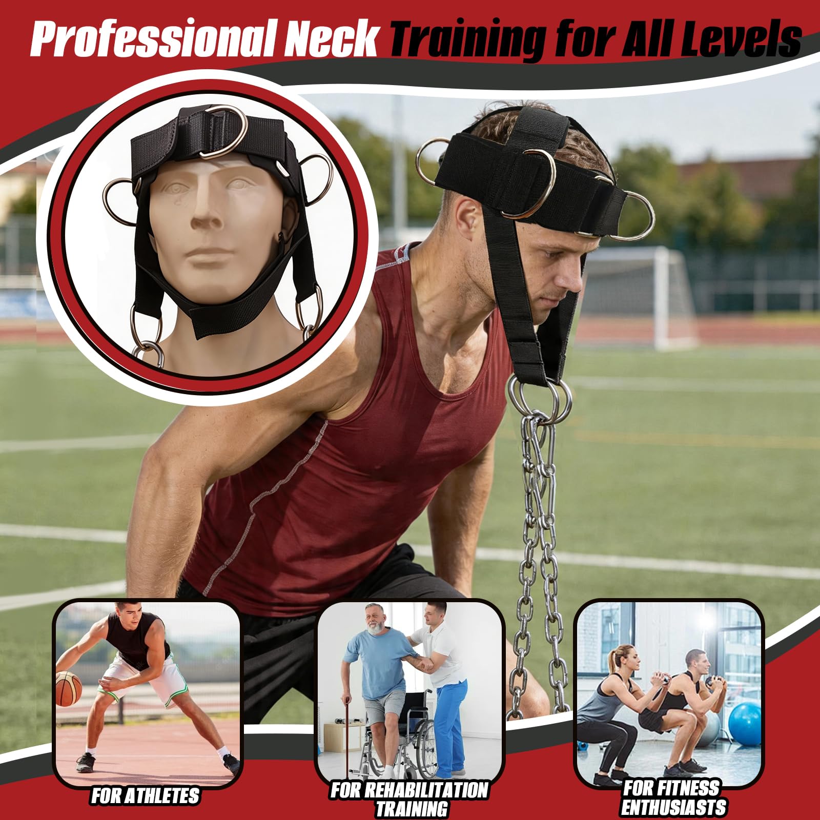 Arnés de Cabeza, Pesas Ajustables Entrenar Cuello Straps Cadena de Acero Fitness Gimnasio Diadema Cuello Entrenador Fuerza Levantamiento De Pesas Accesorios Gimnasio