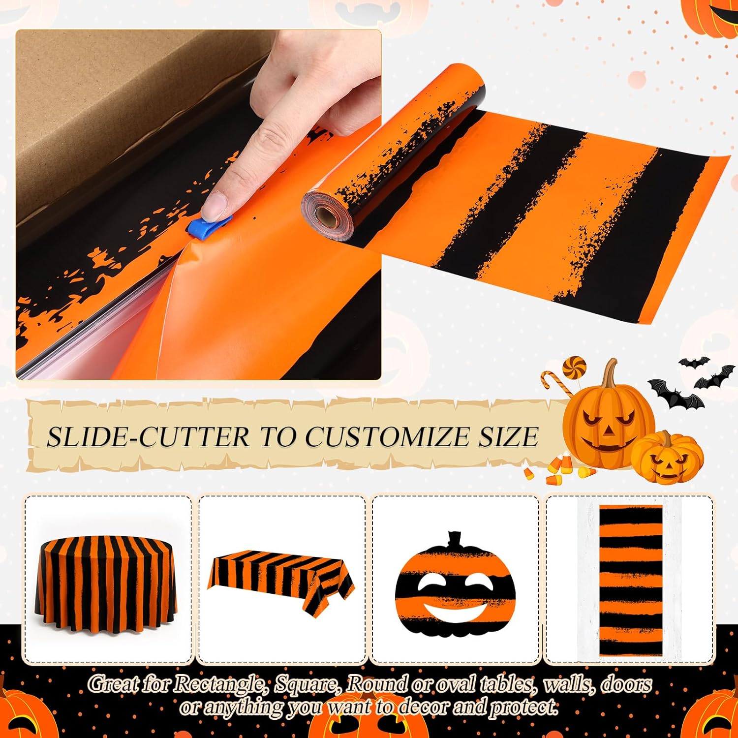Tudomro 54 Inch x 100 ft Thanksgiving Tablecloth Roll, Fall Party Supplies, Waterproof Plastic Autumn Leaves Tablecloth Disposable Table Cover for Birthday Party Decorations(Halloween)