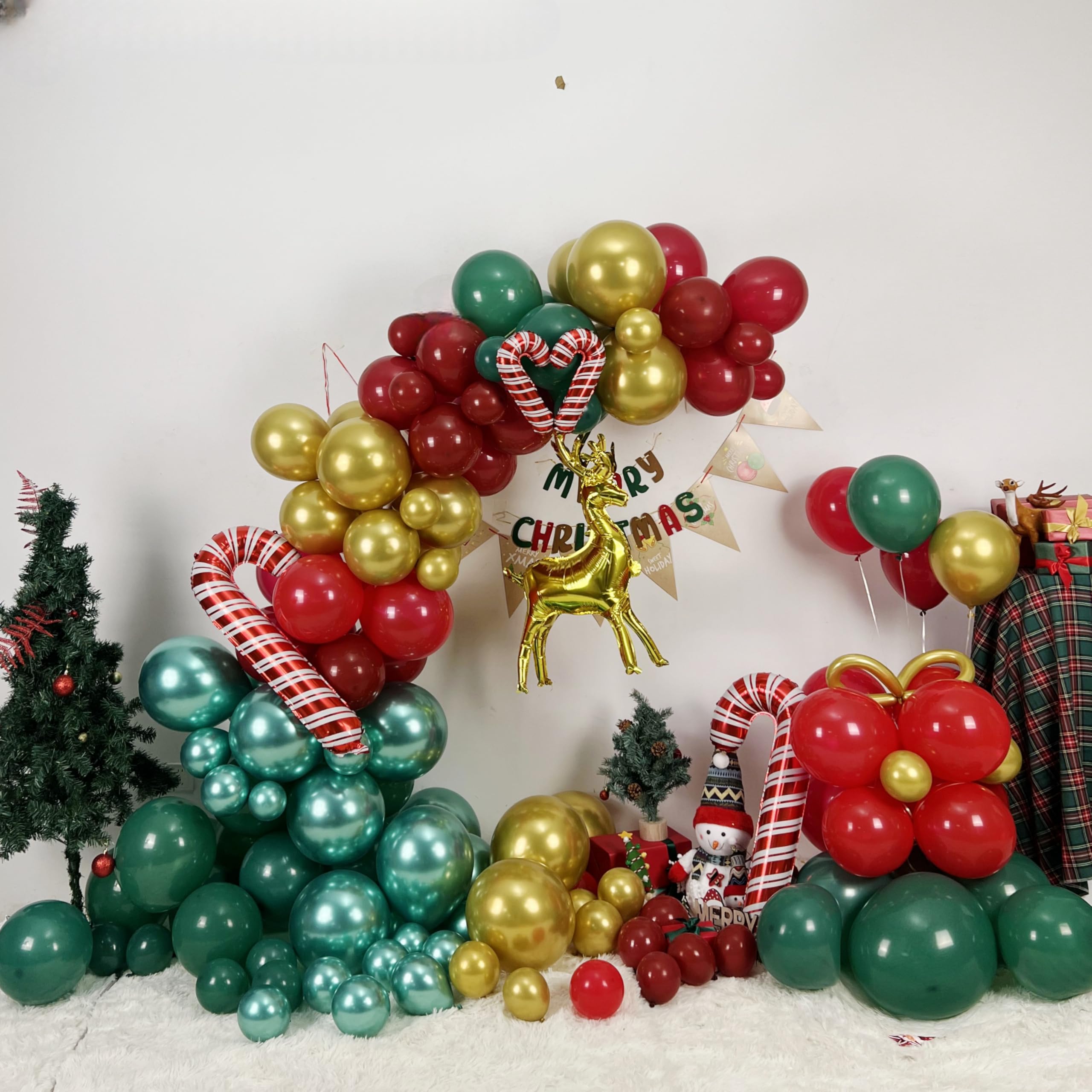 Christmas Balloon Garland Kit, 125 Pack Red Green Gold Deer Arch Kit With Candy Canes - Image 3