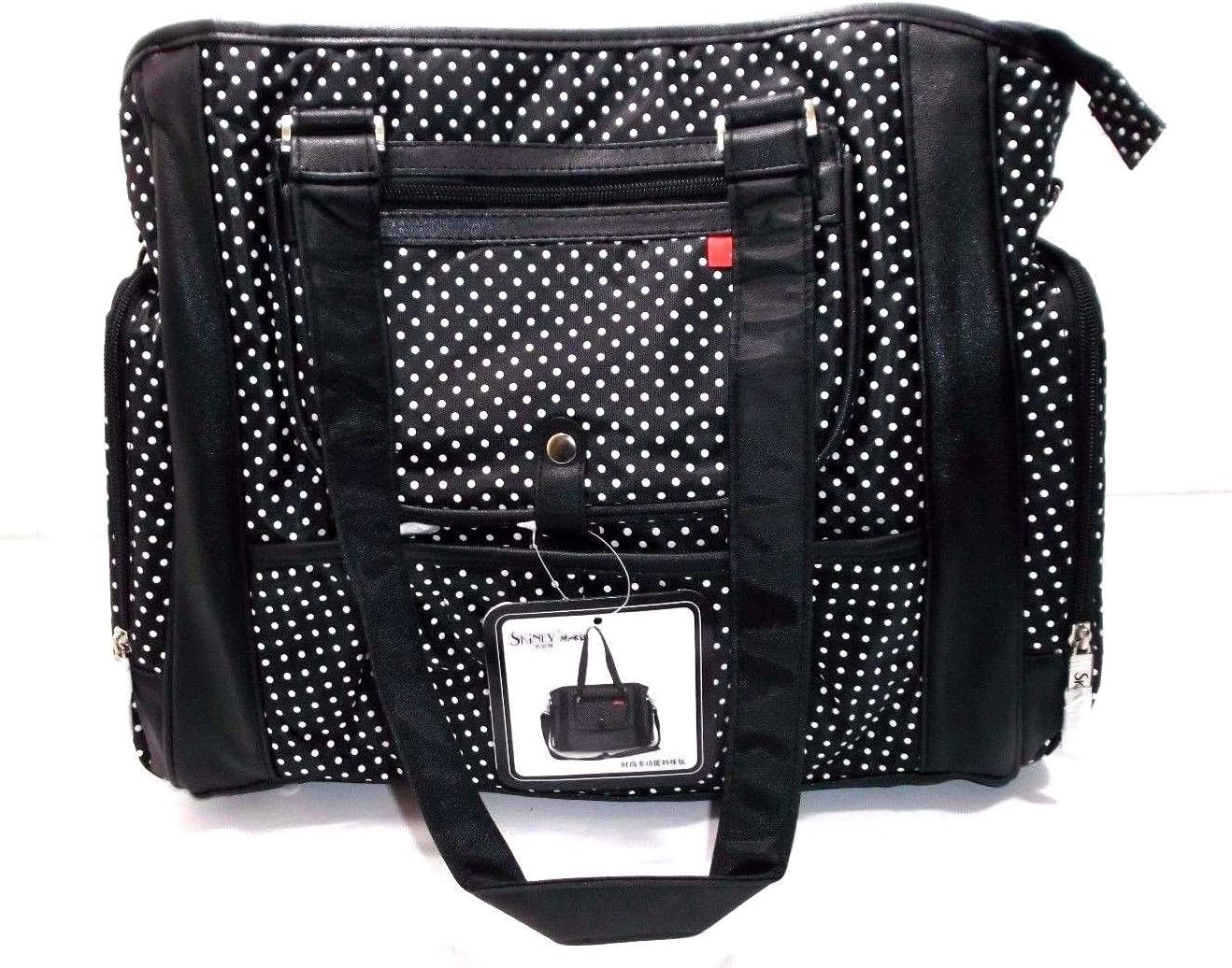 Skinly Cross Shoulder Polka Dot Insulated Diaper Bag/Soccer Mom Bag w/Changing Pad & Pop-Up Wipe Container