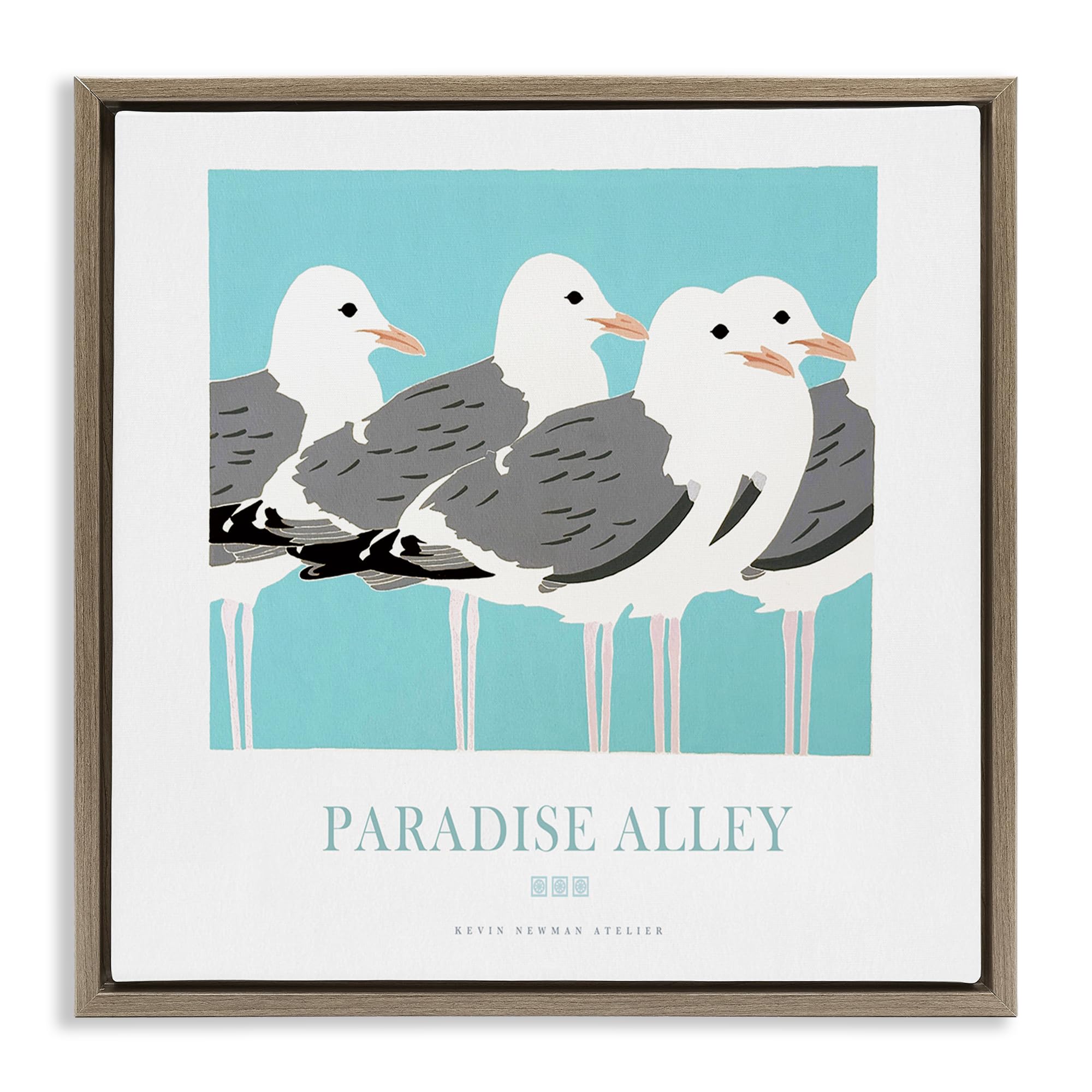 Stupell Industries 'Paradise Alley Seagull Gathering', Floating Frame Canvas Art, Brown, 18 x 18 Inches, Easy to Hang and Sturdy, Made in USA, by Jadei Graphics