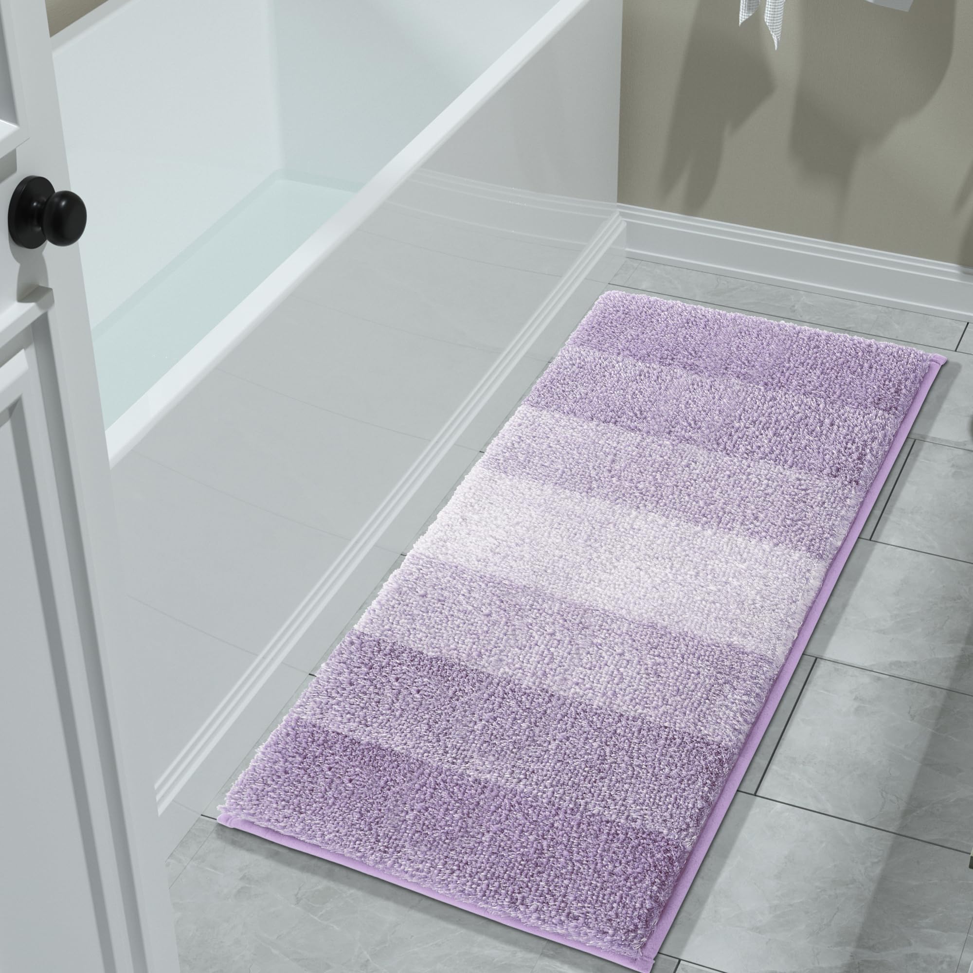 Yimobra Bathroom Rugs Mat, Luxury Soft Comfortable Plush Absorbent Microfiber Bath Rugs, Extra Thick Non Slip Shaggy Shower Rug, Machine Wash, Bath Carpet for Bathroom Floor, Tub, 60"x24", Deep Purple