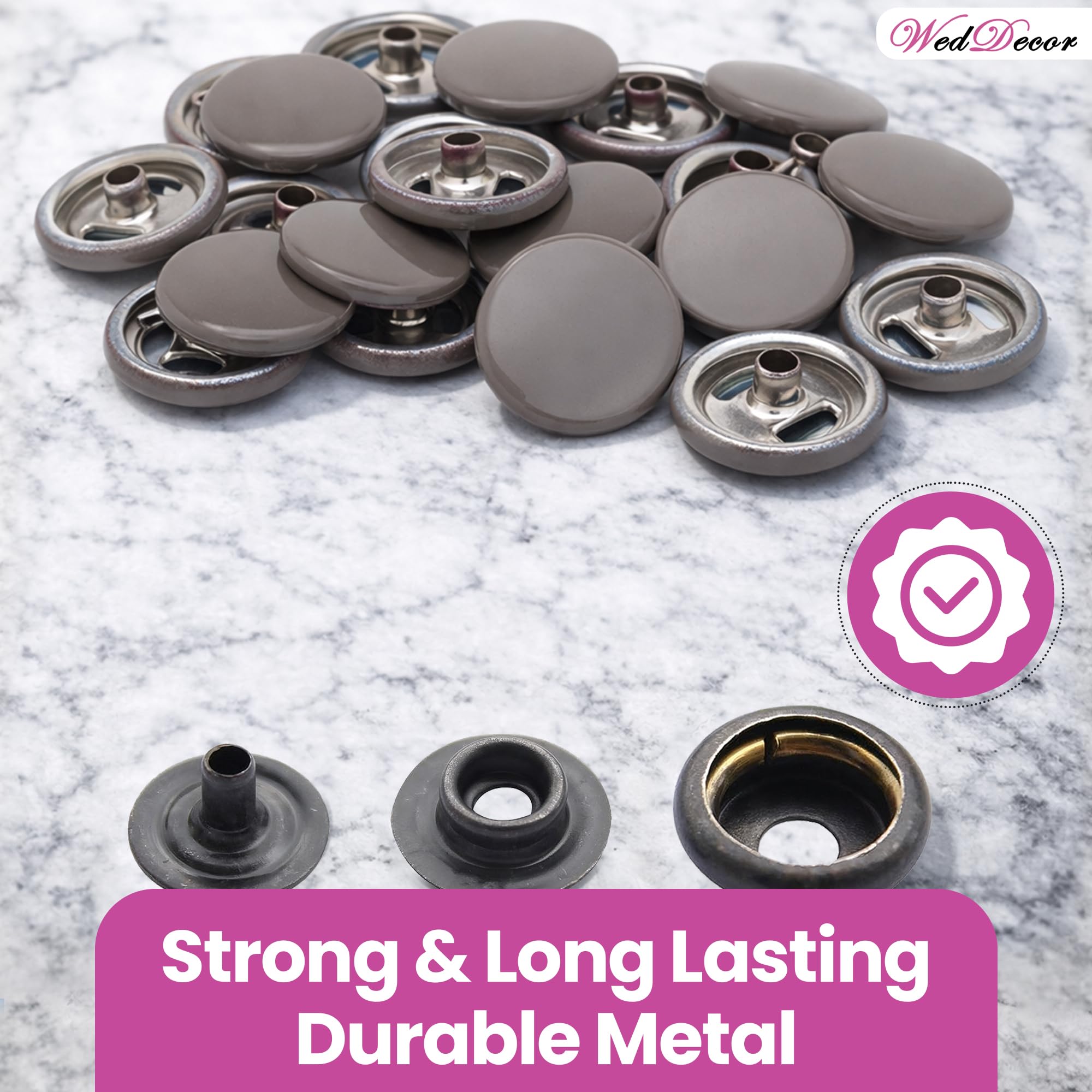 Weddecor Beige 15mm Botones a Presión Metal Resistente Níquel Libre 4 Partes Cierres Remaches Botón para Cuero Manualidades, Chaquetas, Bolsas, Tiras, Jeans, Ropa Reparación - Pack De 10 - Hongo, 500