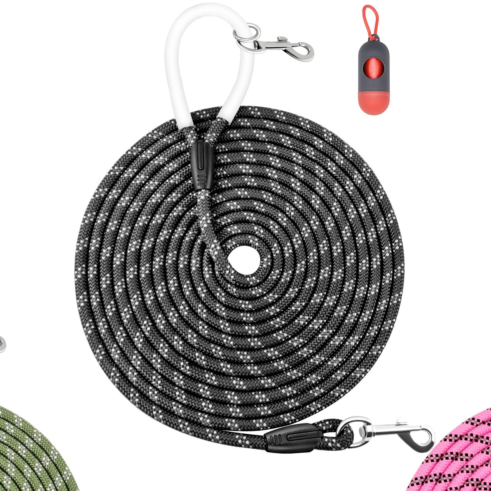 Nylon Dog Leash 6FT 10FT 20FT 30FT Diameter 2/5 Inch with Comfortable Silicone Handle Highly Reflective No Tangle for Medium Large Dogs Outside