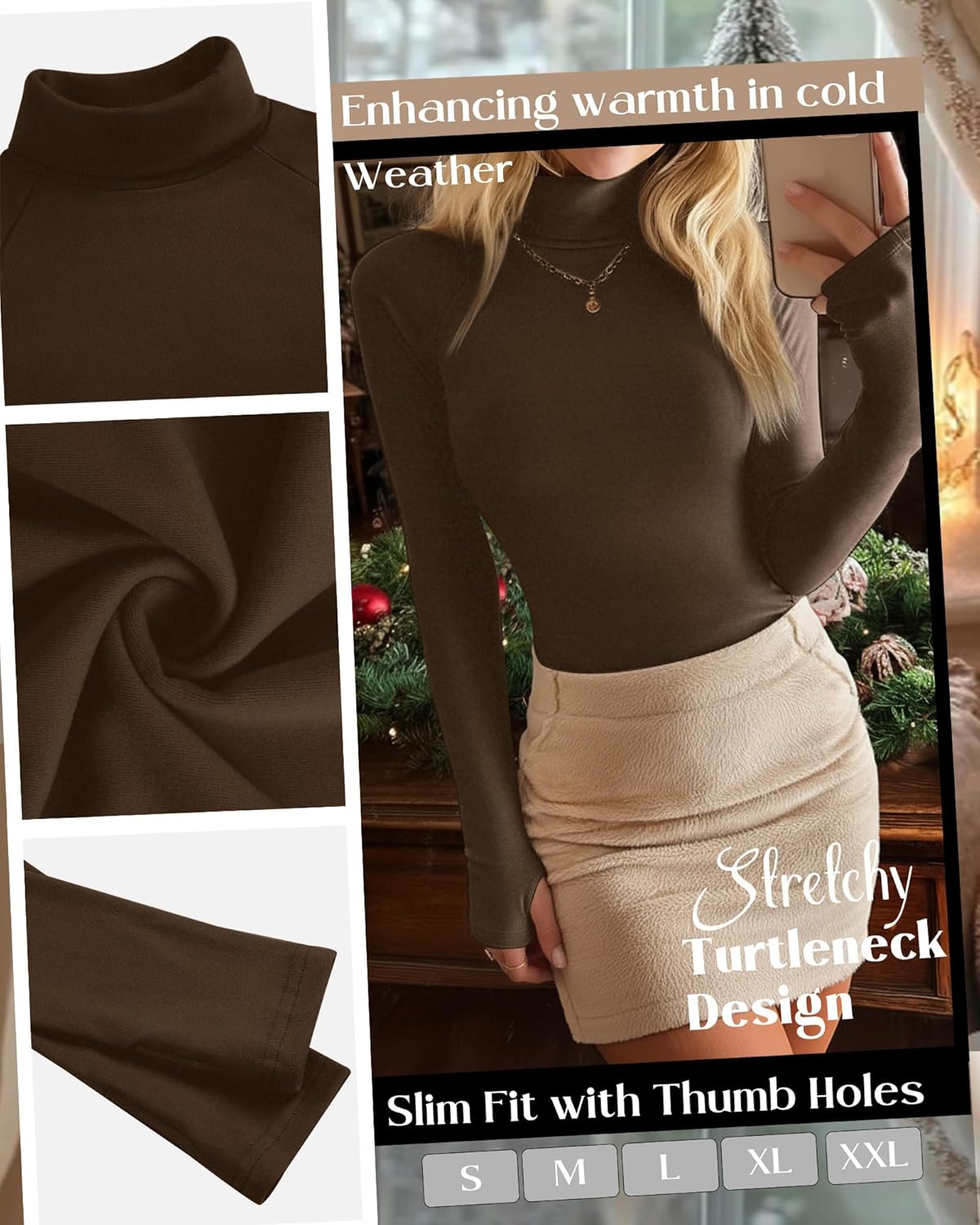 3 Pack Women's Turtleneck Shirts Long Sleeve Slim Fit Thermal Underwear Tops Mock Neck Base Layer with Thumb Holes - Image 5