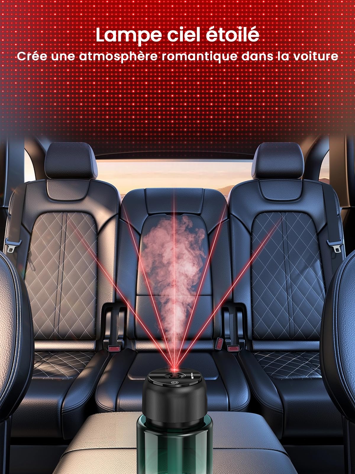 160ml Grande Capacité Diffuseur Voiture avec Parfum, Arômes Longue Durée 9-12 Mois, Atomiseur Ultrasonique, On/Off Automatique, 3 Modes, Lumière Étoilée, Rechargeable, BJ 047 (Océan)