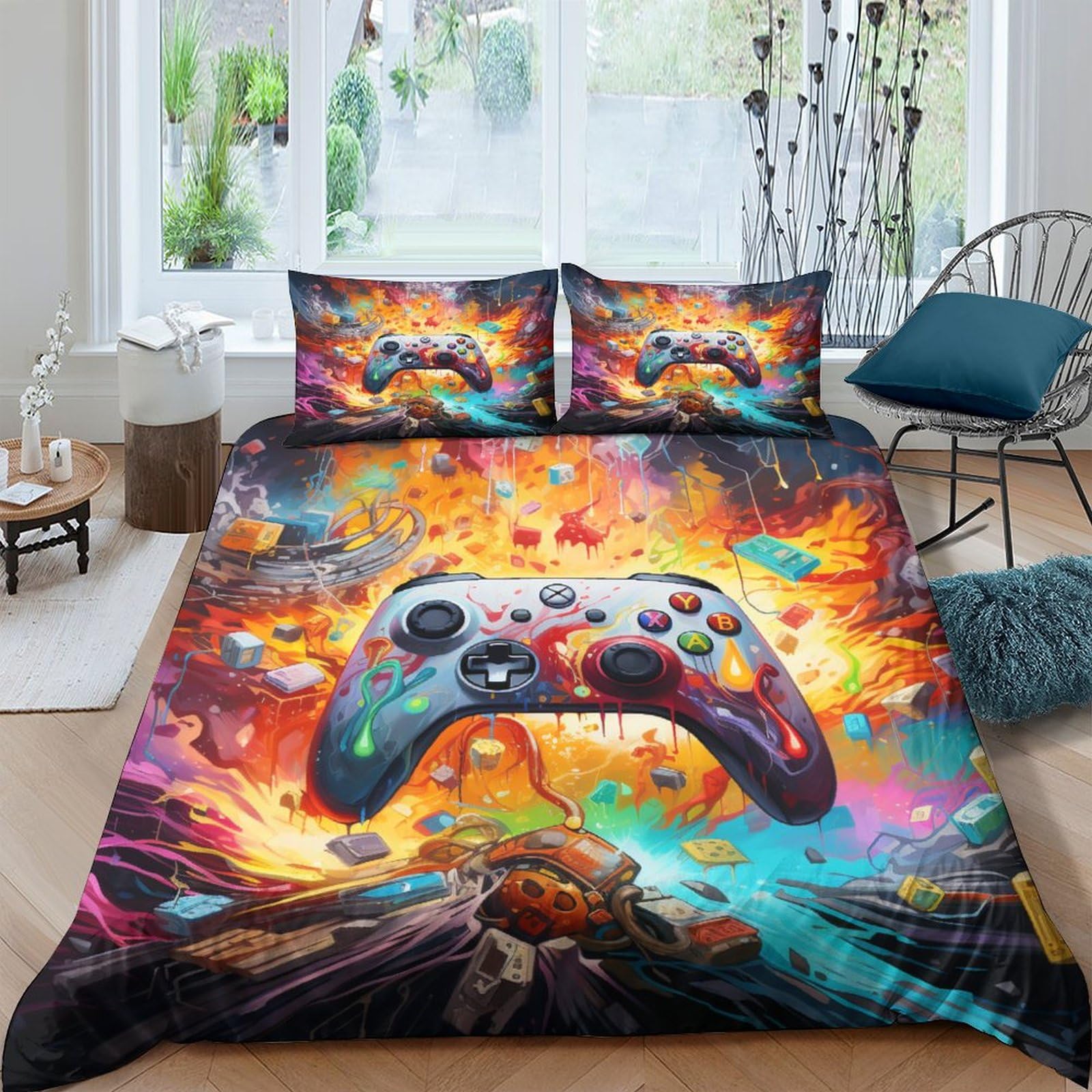 Housse de couette volcan microfibre anti-plis parure de lit 3 pièces