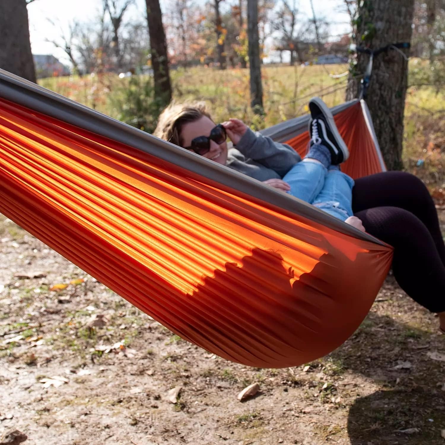 2 Person Travel Hammock with Straps Rust/Gray Holds 500lbs