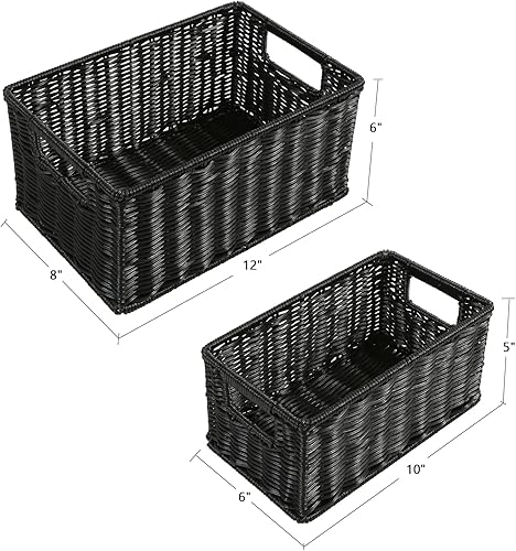 Vista 18 de HOONEX Cestas de almacenamiento de jacinto de agua, cestas de mimbre para organizar, cestas tejidas a mano con asas de transporte, juego de 2