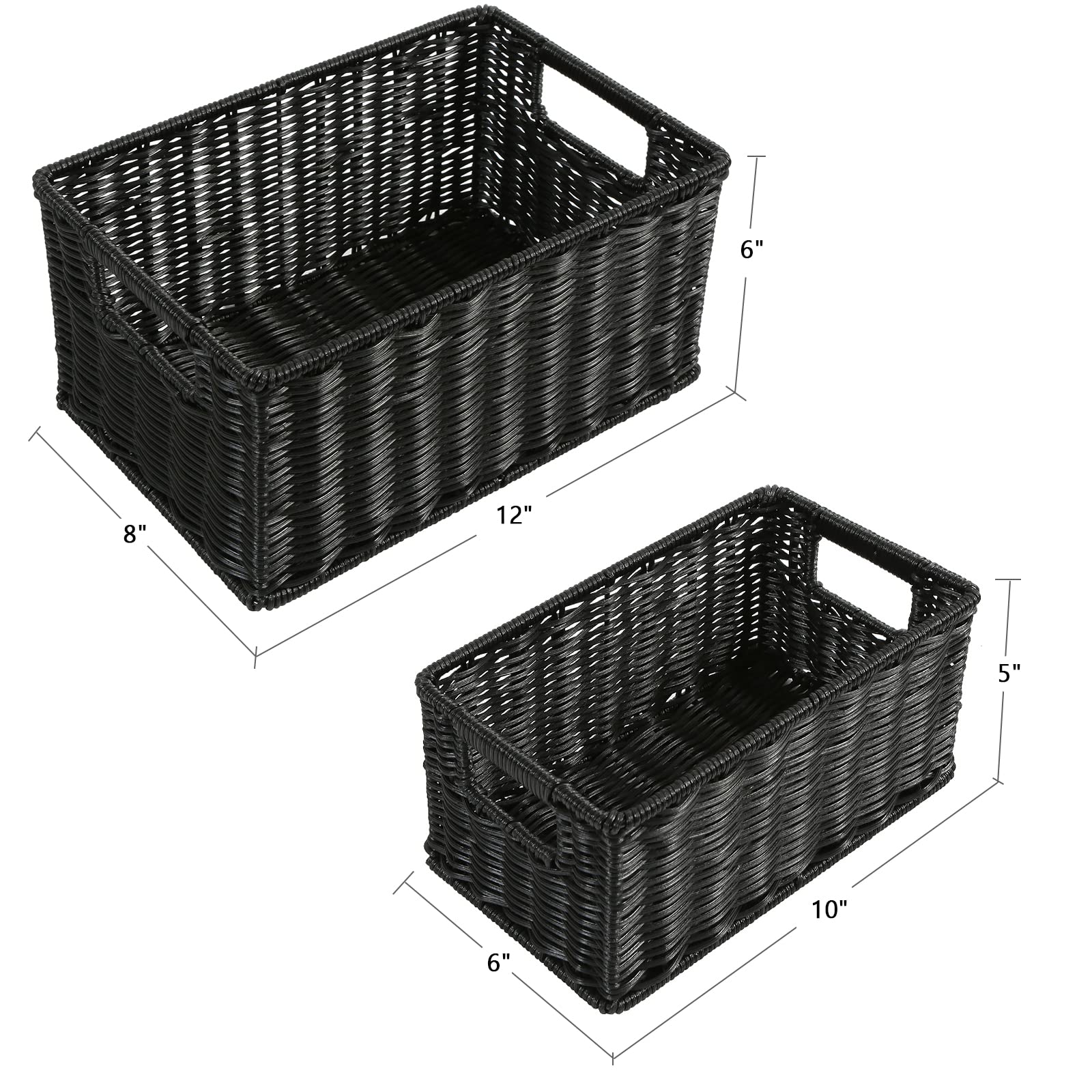HOONEX Cestini in vimini per la conservazione, cestini in plastica per organizzare con due manici, cestini intrecciati per riporre oggetti, set di 2, nero