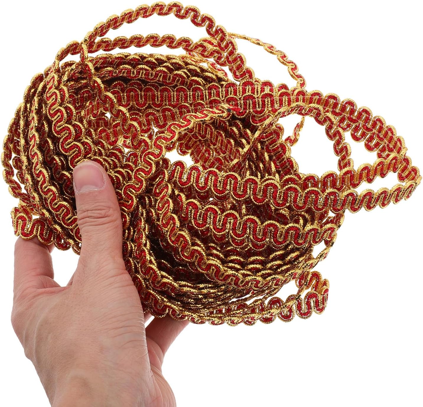 Braided Wave Ribbon Trim 1.2cm Red Metallic Braid Embellishment for Sewing Jewelry Making Clothing Crafts 13.5m