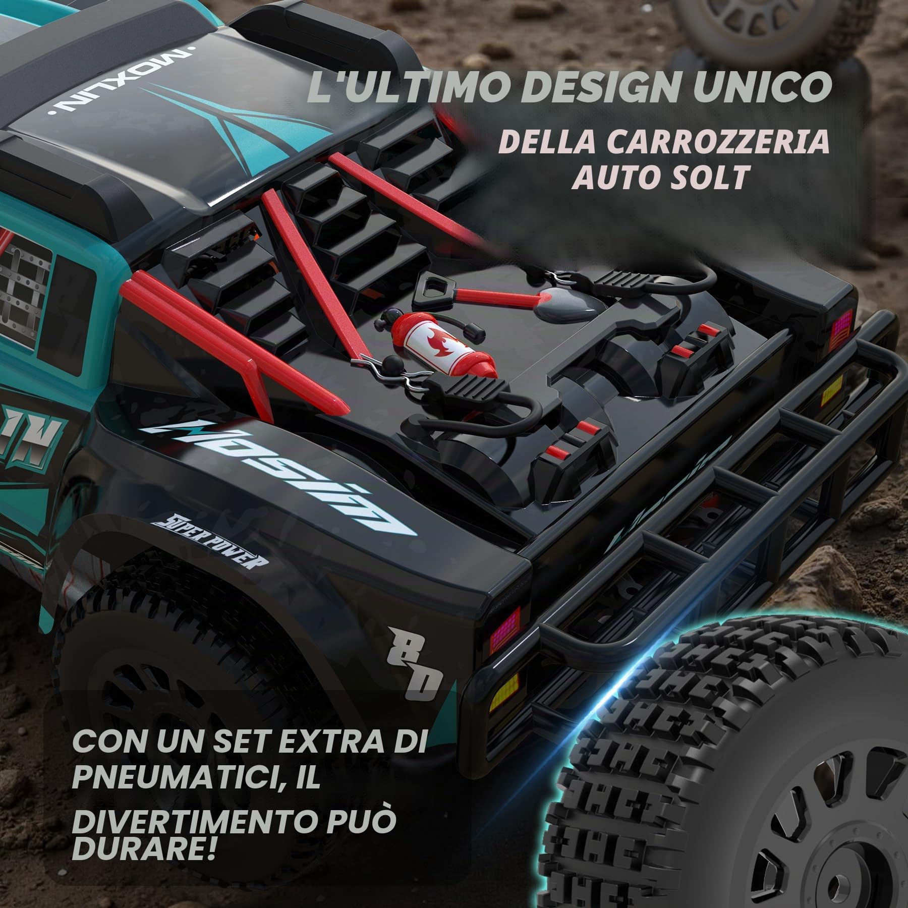 Hosim Moxlin - Auto telecomandata a partire dai 14 anni, scala 1:14, brushless RC auto per adulti, 75 km/h, alta velocità, 4 x 4, fuoristrada, All Terrain, Monster Truck, impermeabile, 40+ minuti di
