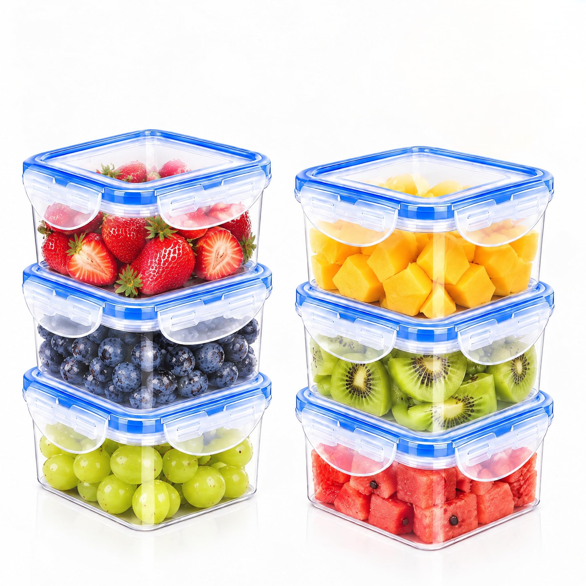 6 Pcs Square Food Containers with Lids, 430ml Clip Lock Food Containers